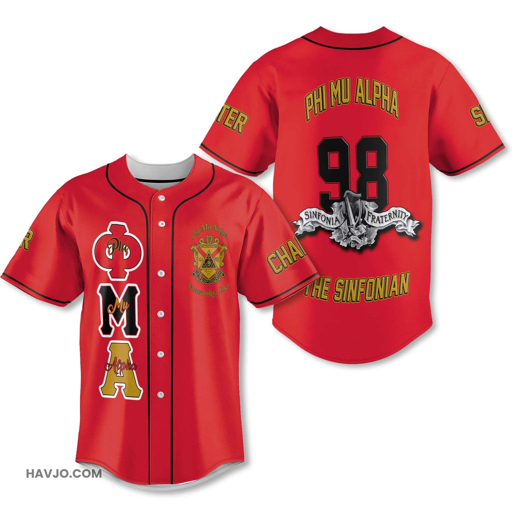 Personalized Phi Mu Alpha Red Yellow Muticolor Sinfonia Fraternity Style Baseball Jersey