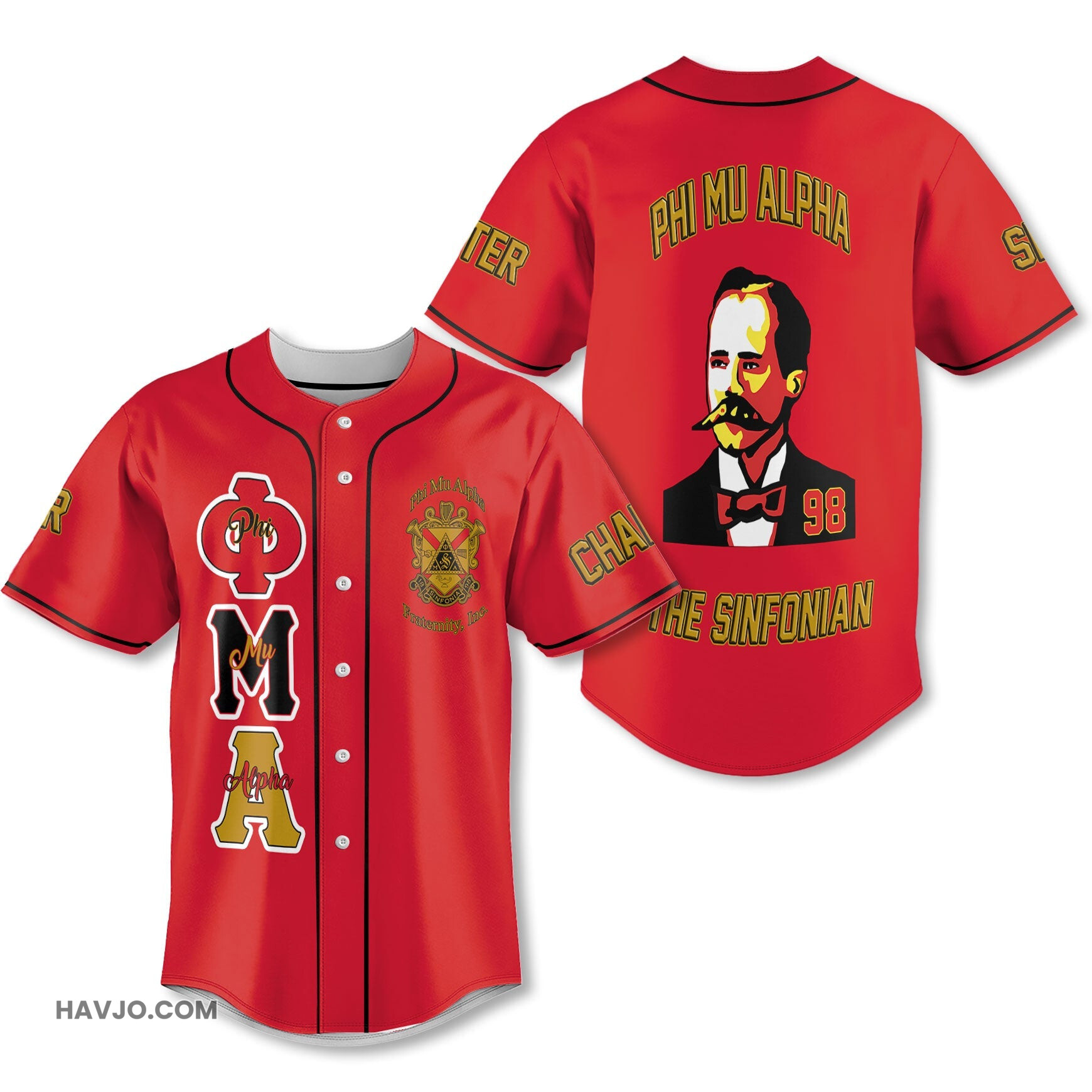 Personalized Phi Mu Alpha Red Yellow Muticolor The Founder Style Baseball Jersey