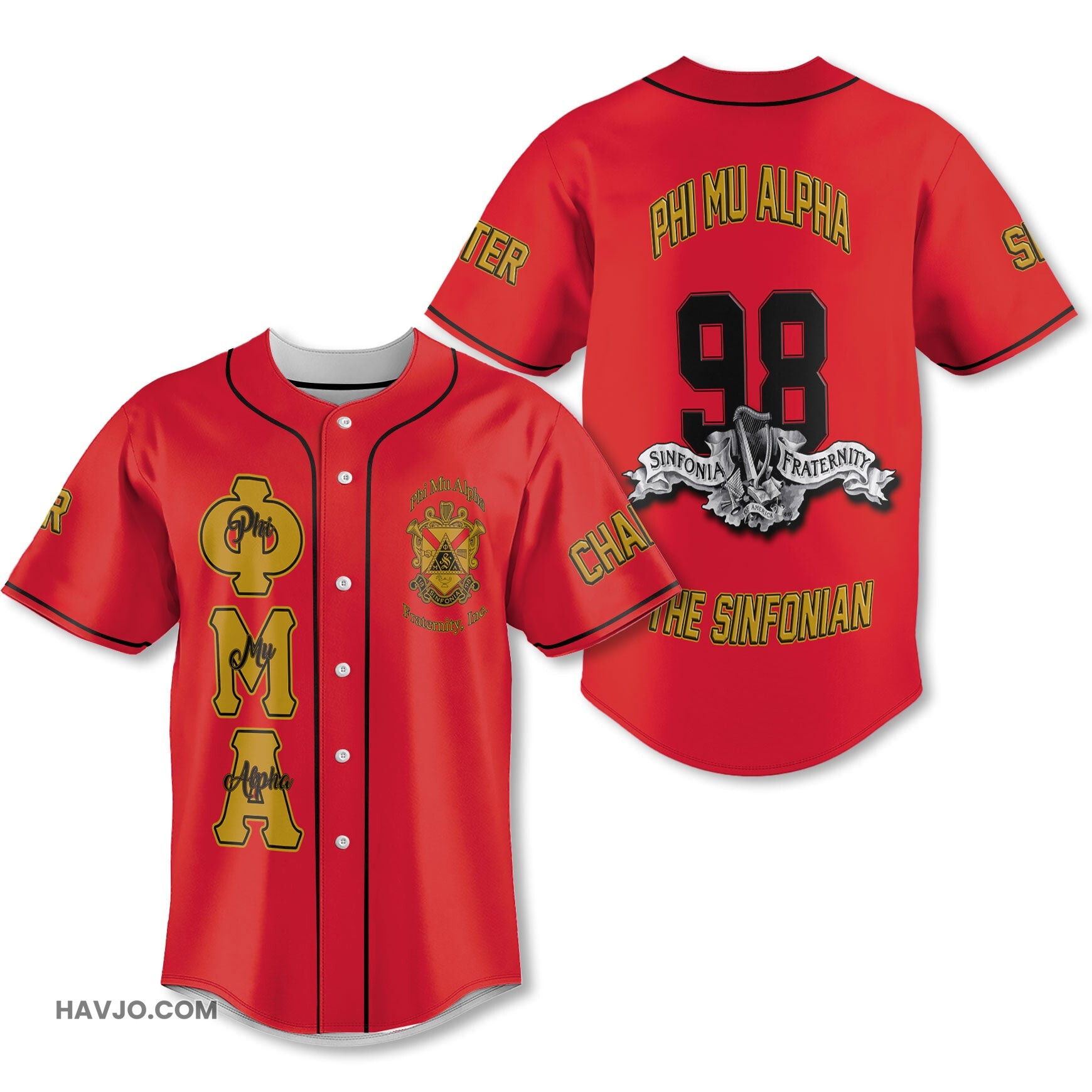 Personalized Phi Mu Alpha Red Yellow Sinfonia Fraternity Style Baseball Jersey