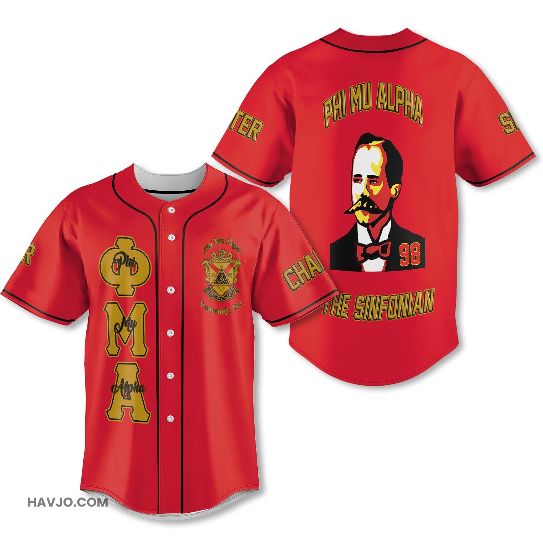 Personalized Phi Mu Alpha Red Yellow The Founder Style Baseball Jersey