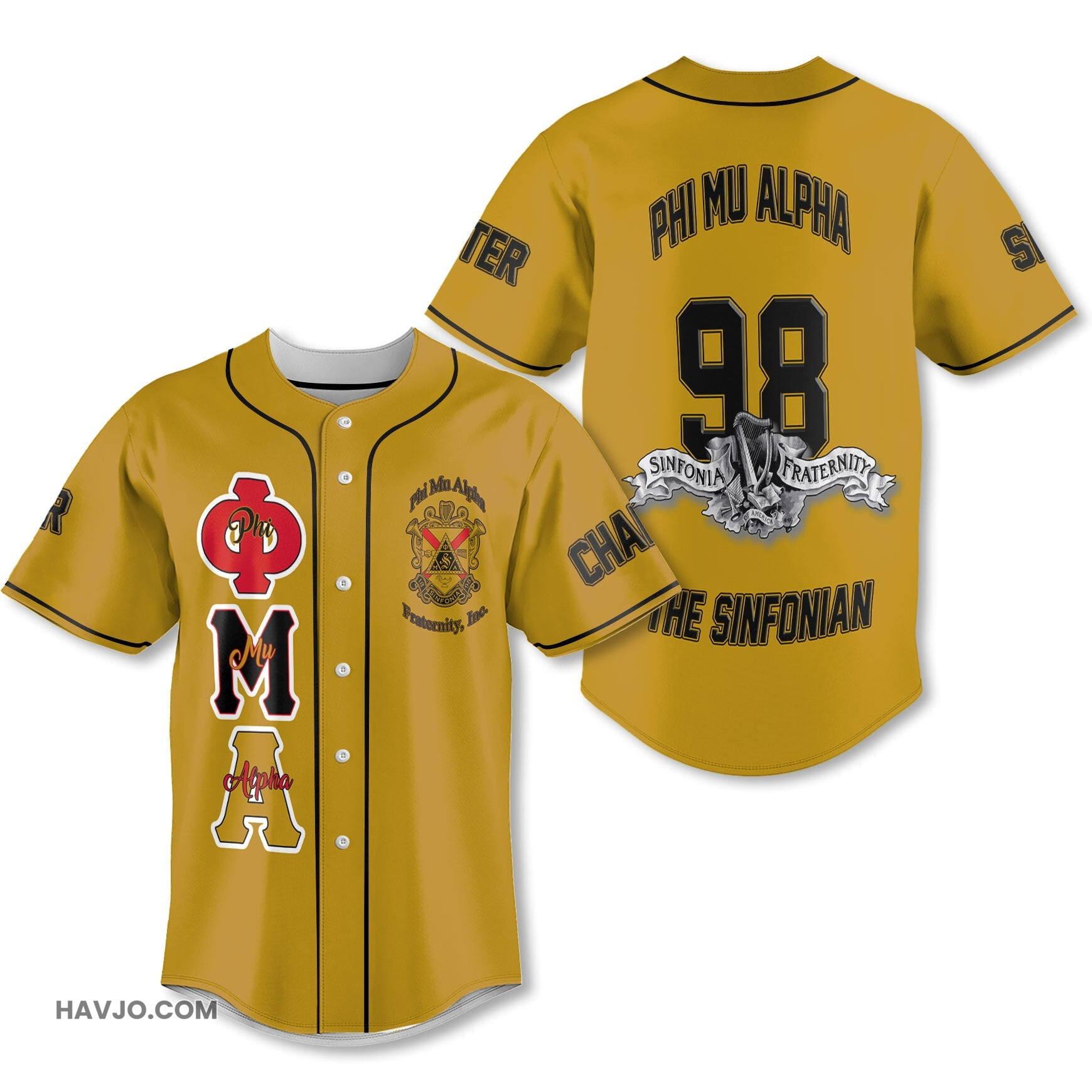 Personalized Phi Mu Alpha Yellow Black Muticolor Sinfonia Fraternity Style Baseball Jersey