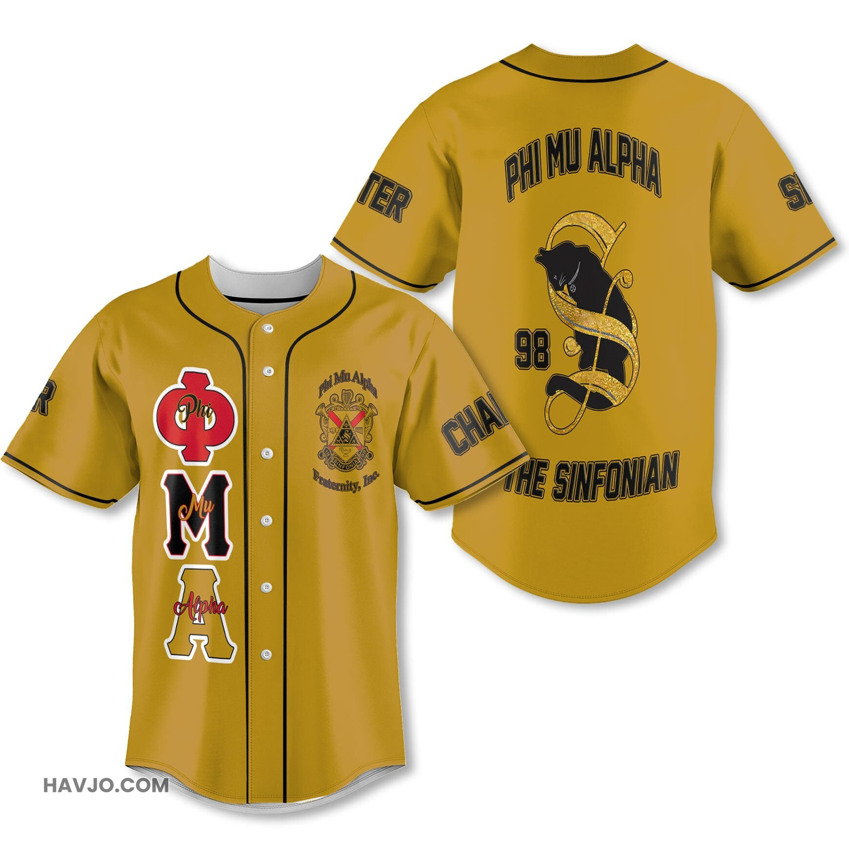 Personalized Phi Mu Alpha Yellow Black Muticolor The Cat Note Style Baseball Jersey