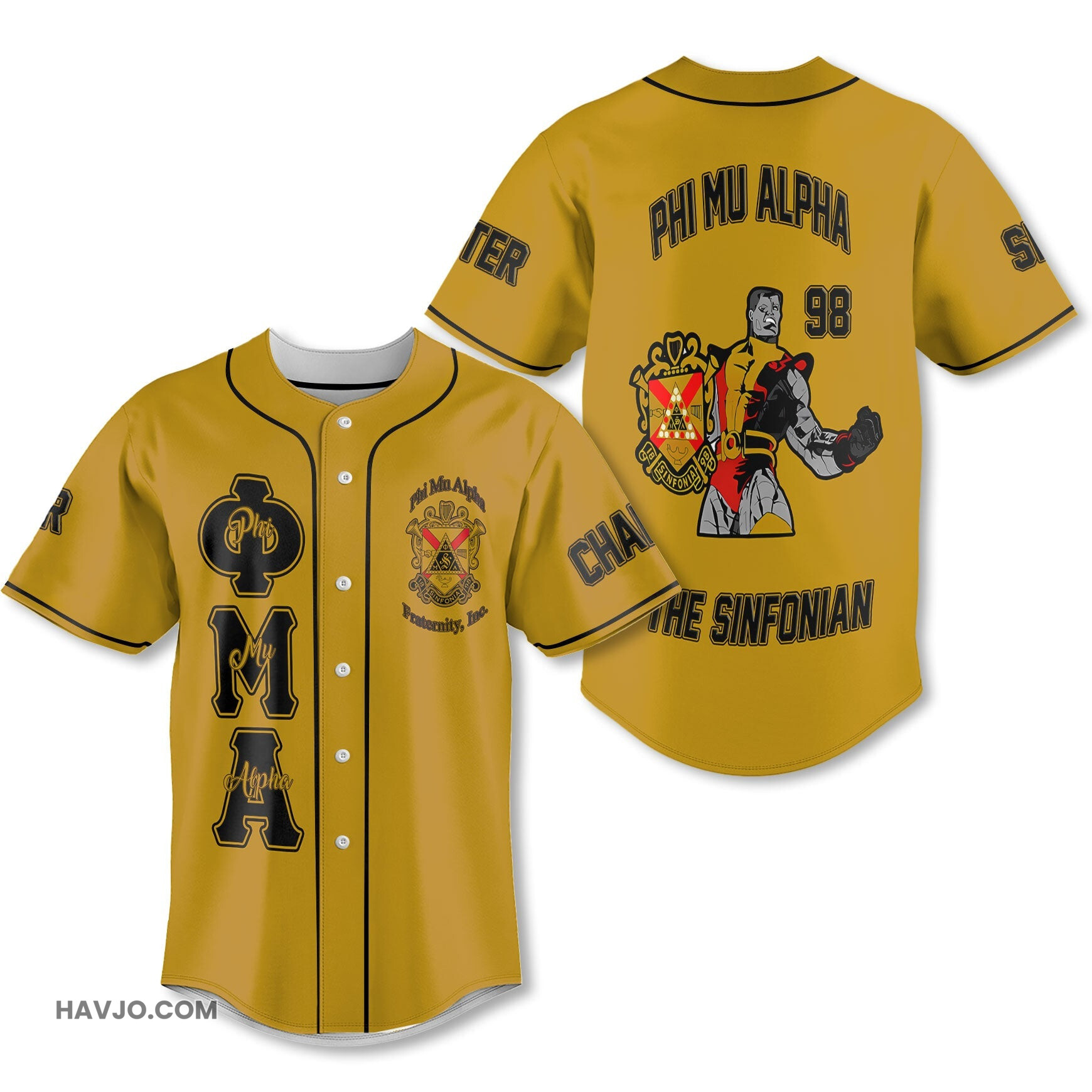 Personalized Phi Mu Alpha Yellow Black The Strongest Style Baseball Jersey