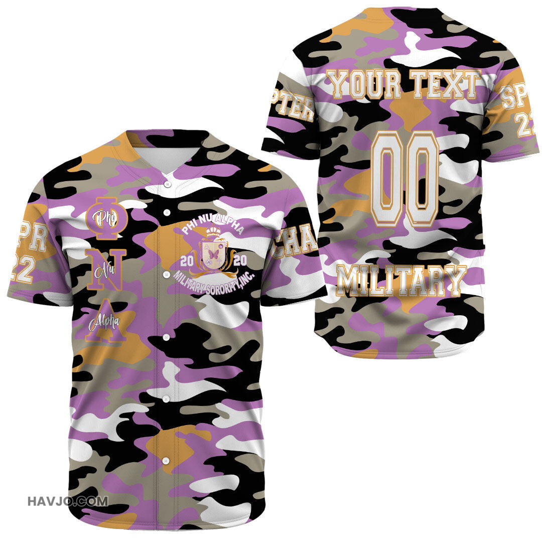 Personalized Phi Nu Alpha Camos Baseball Jersey