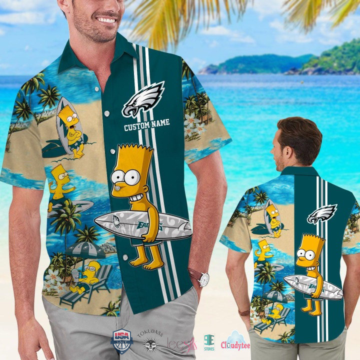 Personalized Philadelphia Eagles Bart Simpson Hawaiian Shirt Tropical Aloha Button Up