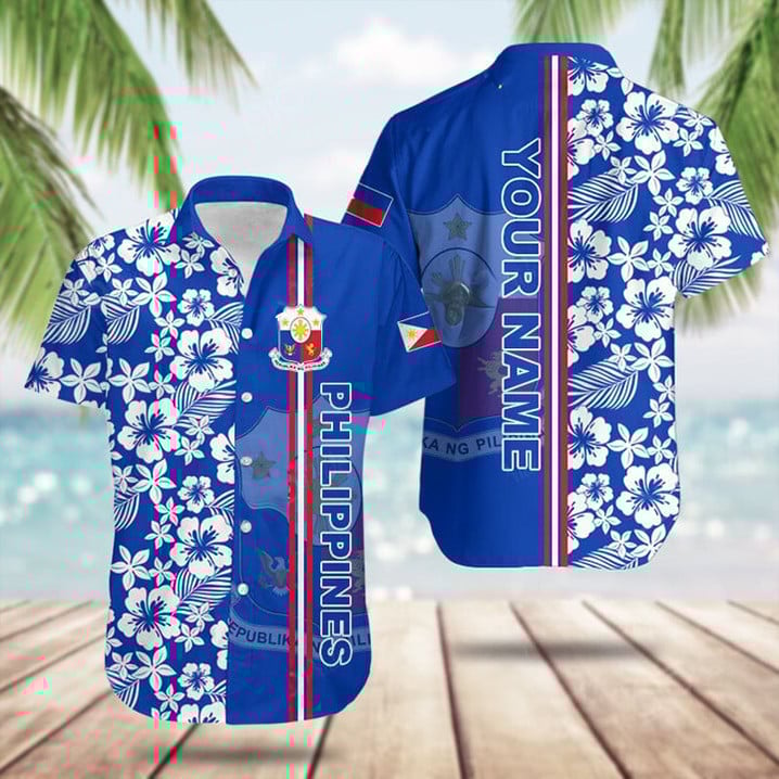 Personalized Philippines Coat Of Arms Hibiscus Pattern Hawaiian Shirt Gifts For Filipinos