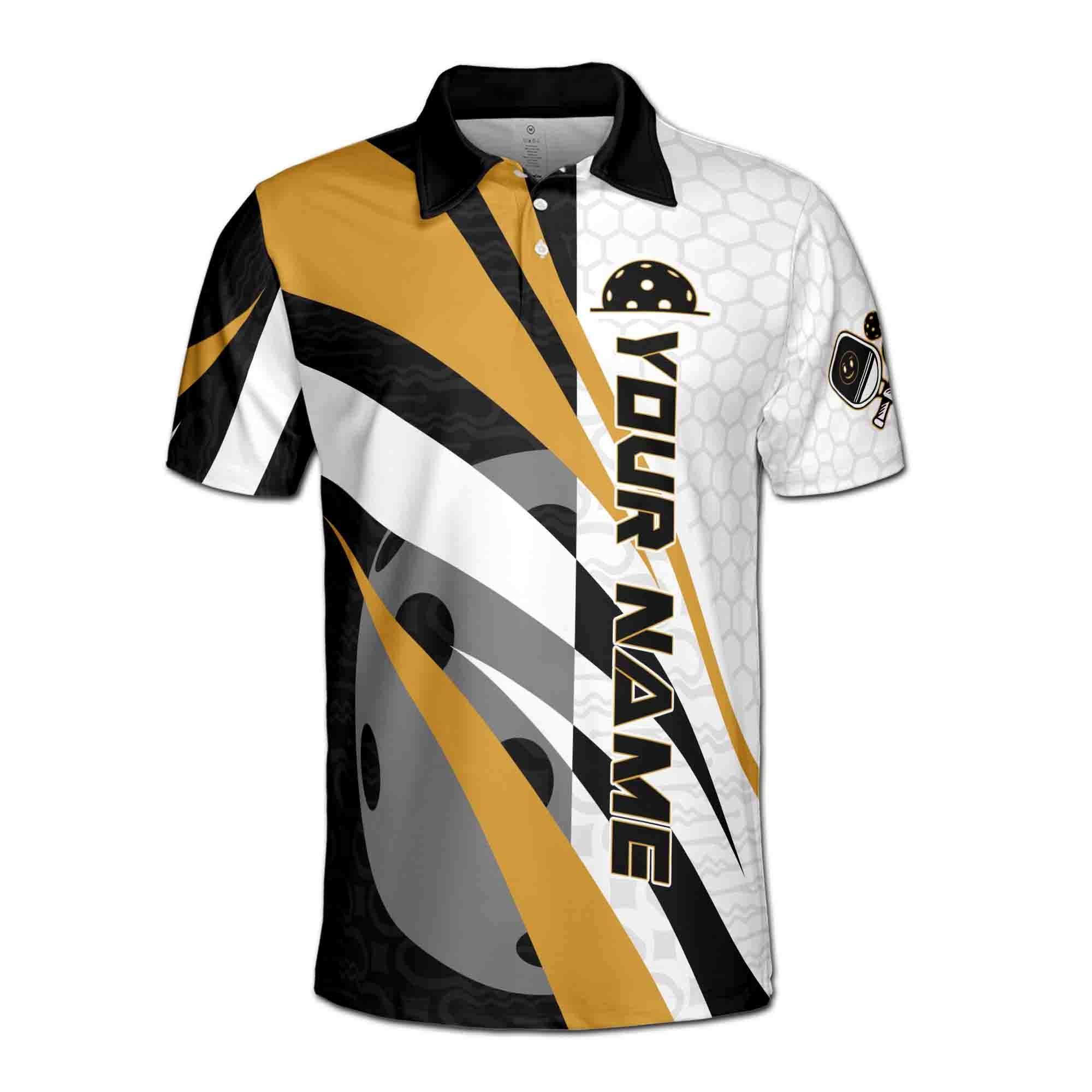 Alternative view of Personalized Pickleball Team Men's Polo Shirt, Hexagon Pattern, Personalized Name