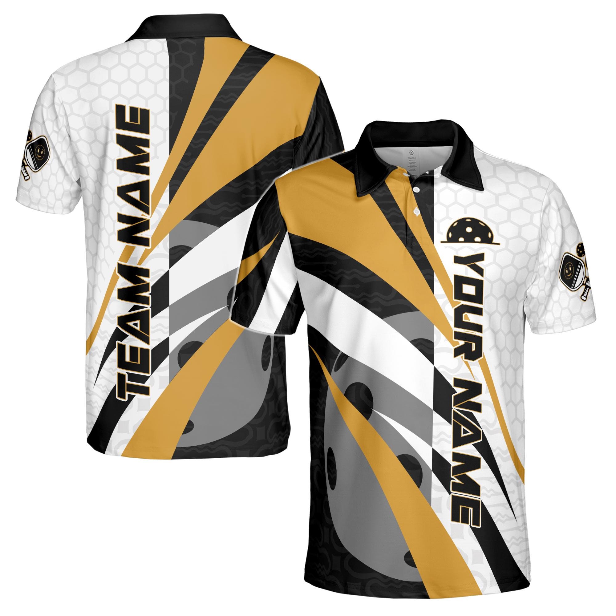 Personalized Pickleball Team Men's Polo Shirt, Hexagon Pattern, Personalized Name