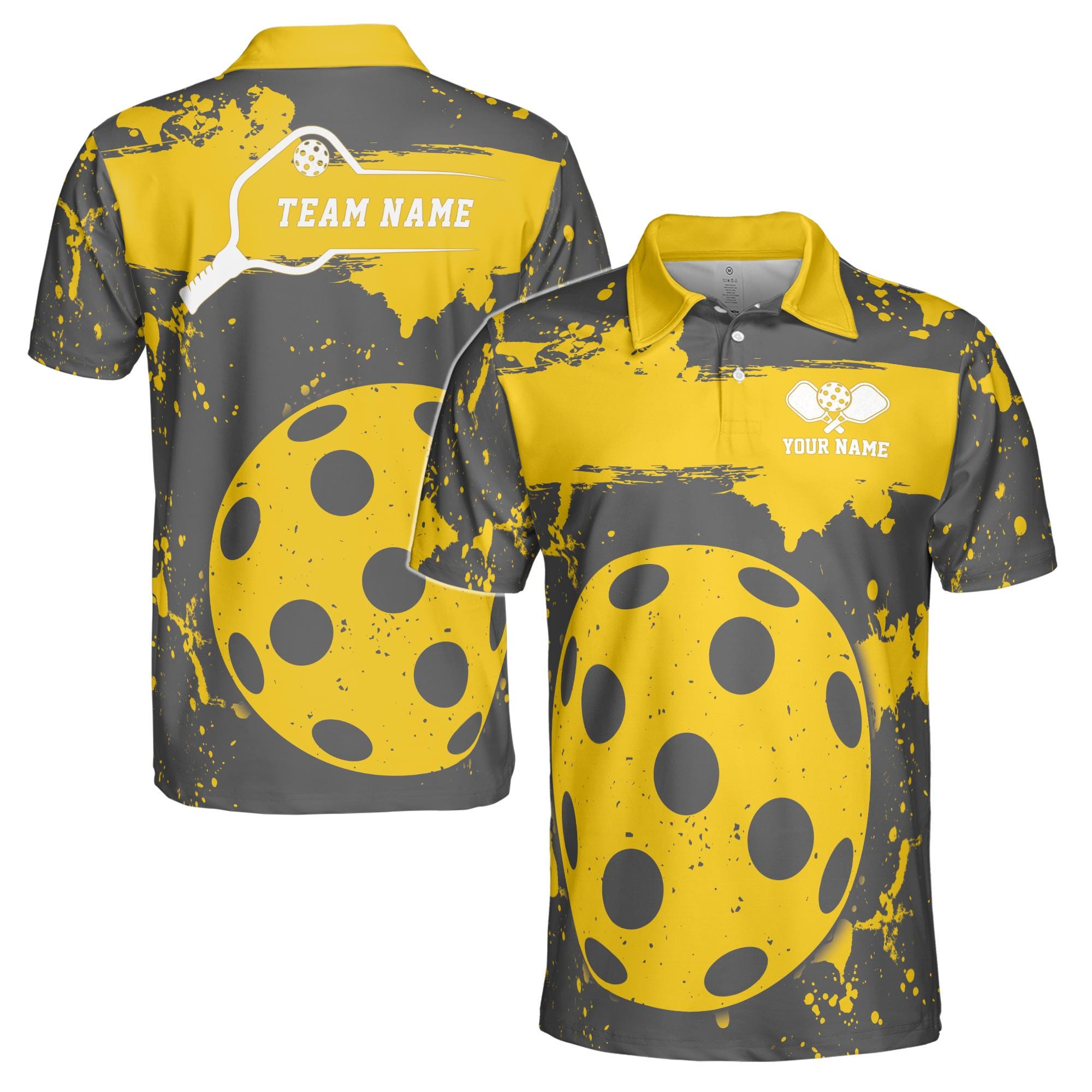 Personalized Pickleball Team Player Color Spatter Pattern Men's Polo Shirt