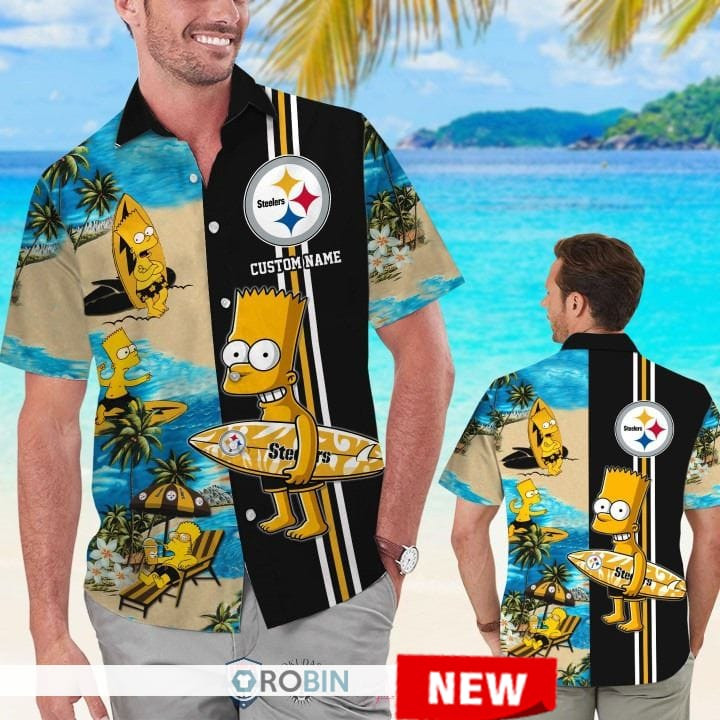 Personalized Pittsburgh Steelers Bart Simpson Hawaiian Shirt Tropical Aloha Button Up
