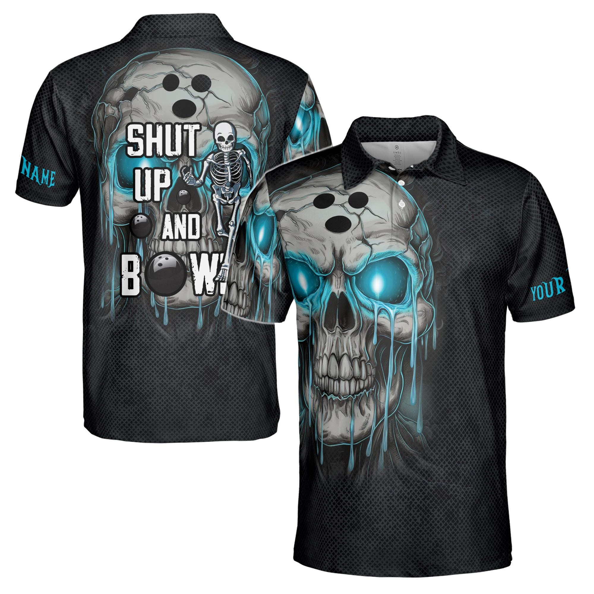 Personalized Polo Shirt Shh Up and Bowling Melting Skull Men's Polo Shirt