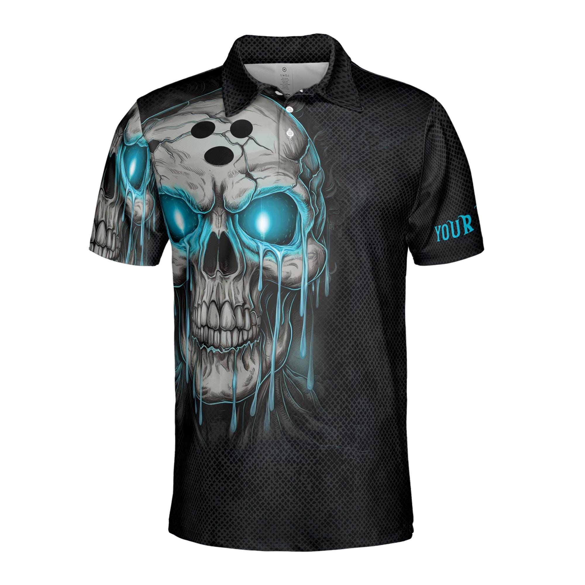 Alternative view of Personalized Polo Shirt Shh Up and Bowling Melting Skull Men's Polo Shirt