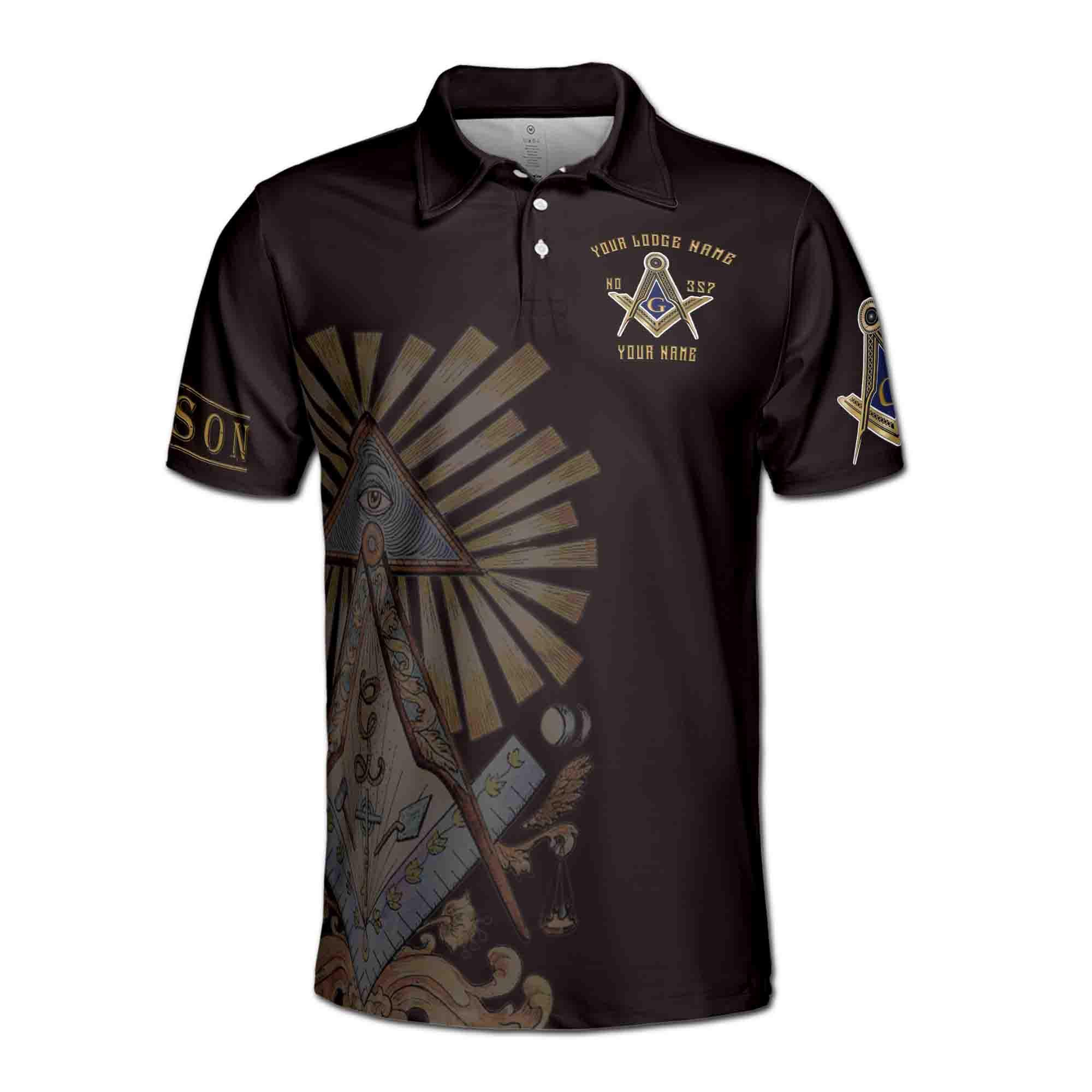 Alternative view of Personalized Proud To Be A Mason Freemasonry Men's Polo Shirt