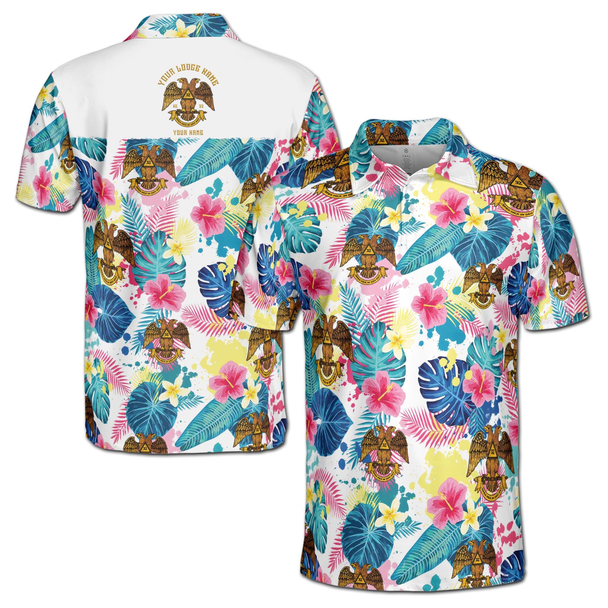 Personalized Rite of Scottish 32 Colorful Palm Leaf Men's Polo Shirt