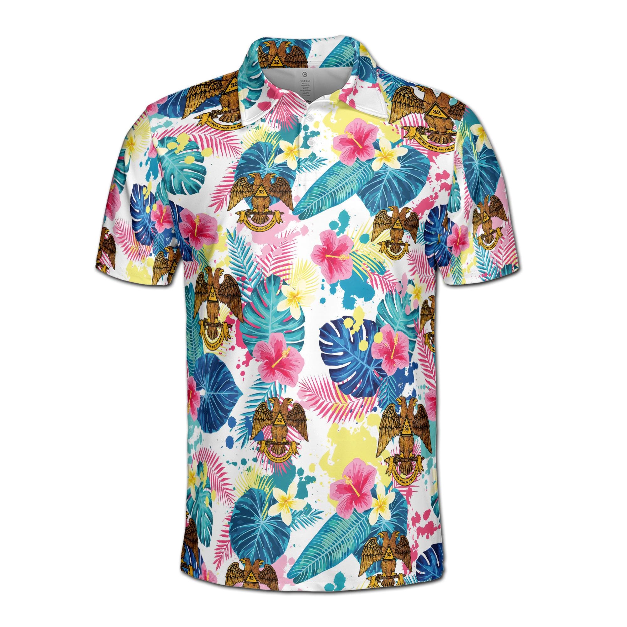 Alternative view of Personalized Rite of Scottish 32 Colorful Palm Leaf Men's Polo Shirt