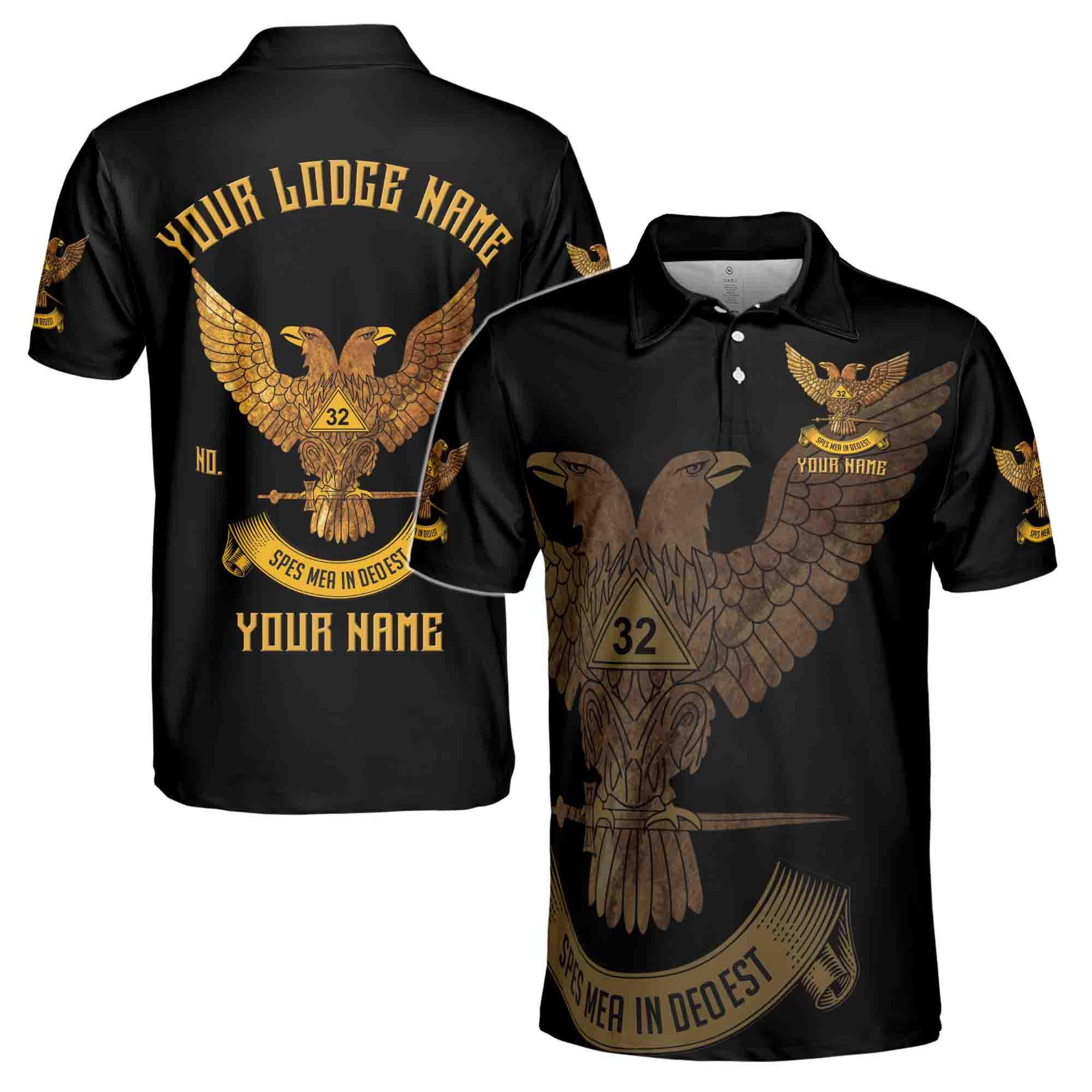Personalized Rite of Scottish 32 Degree Eagle Wings Up Masonic Men's Polo Shirt