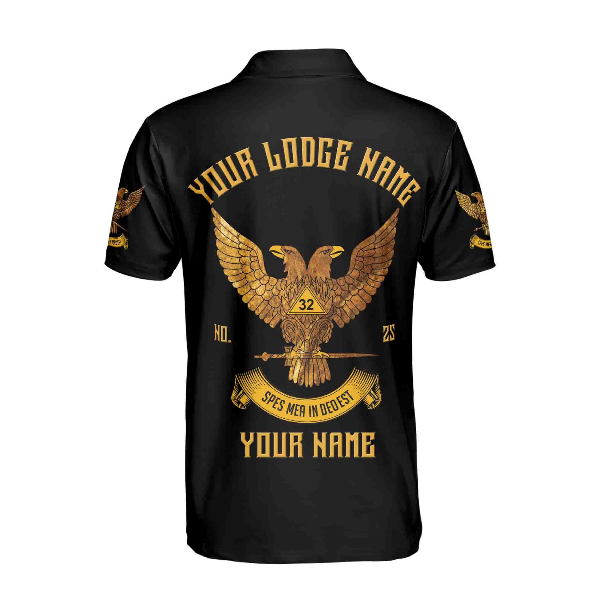 Personalized Rite of Scottish 32 Degree Eagle Wings Up Masonic Men's Polo Shirt - Image 3
