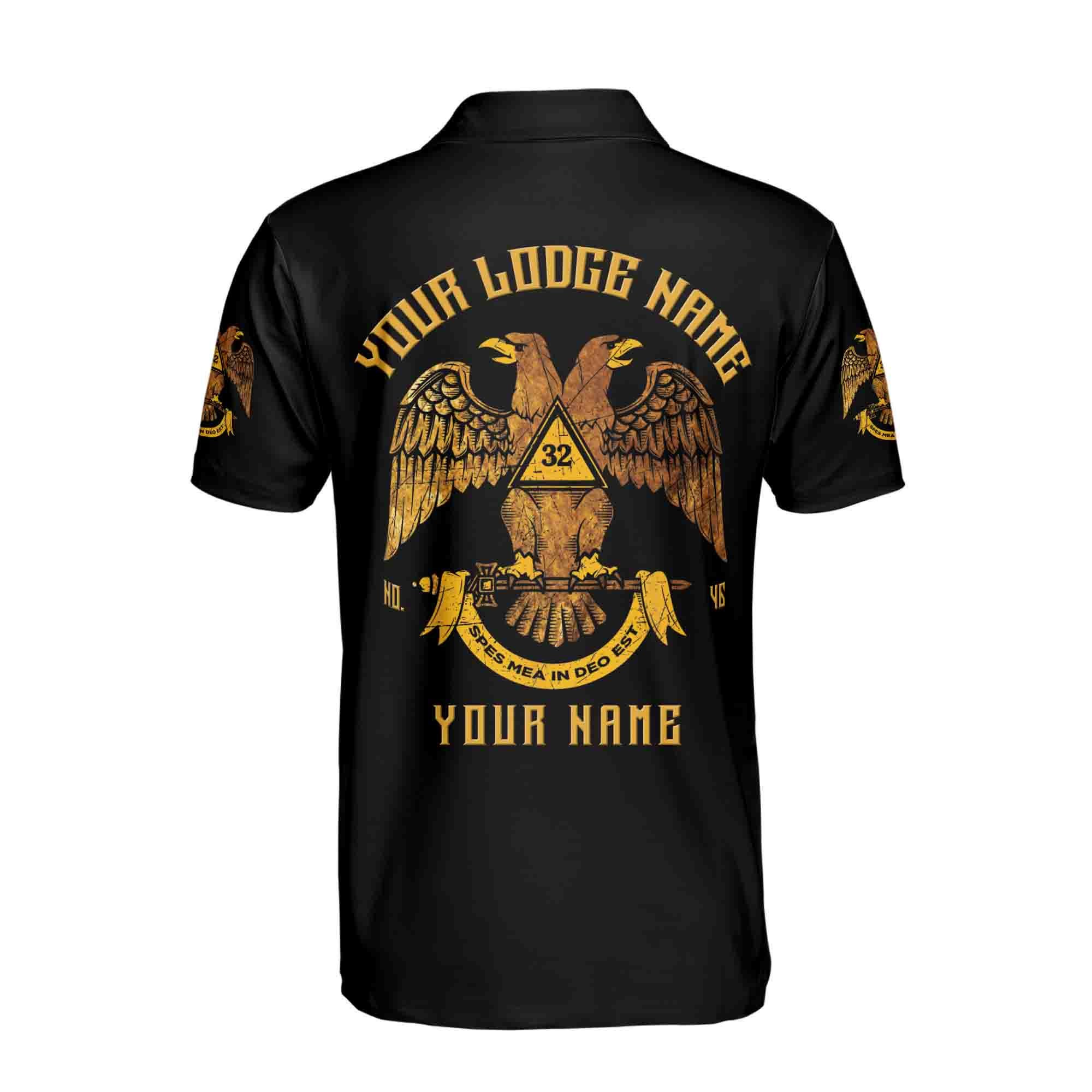 Alternative view of Personalized Rite of Scottish 32 Degree Emblem Masonic Men's Polo Shirt