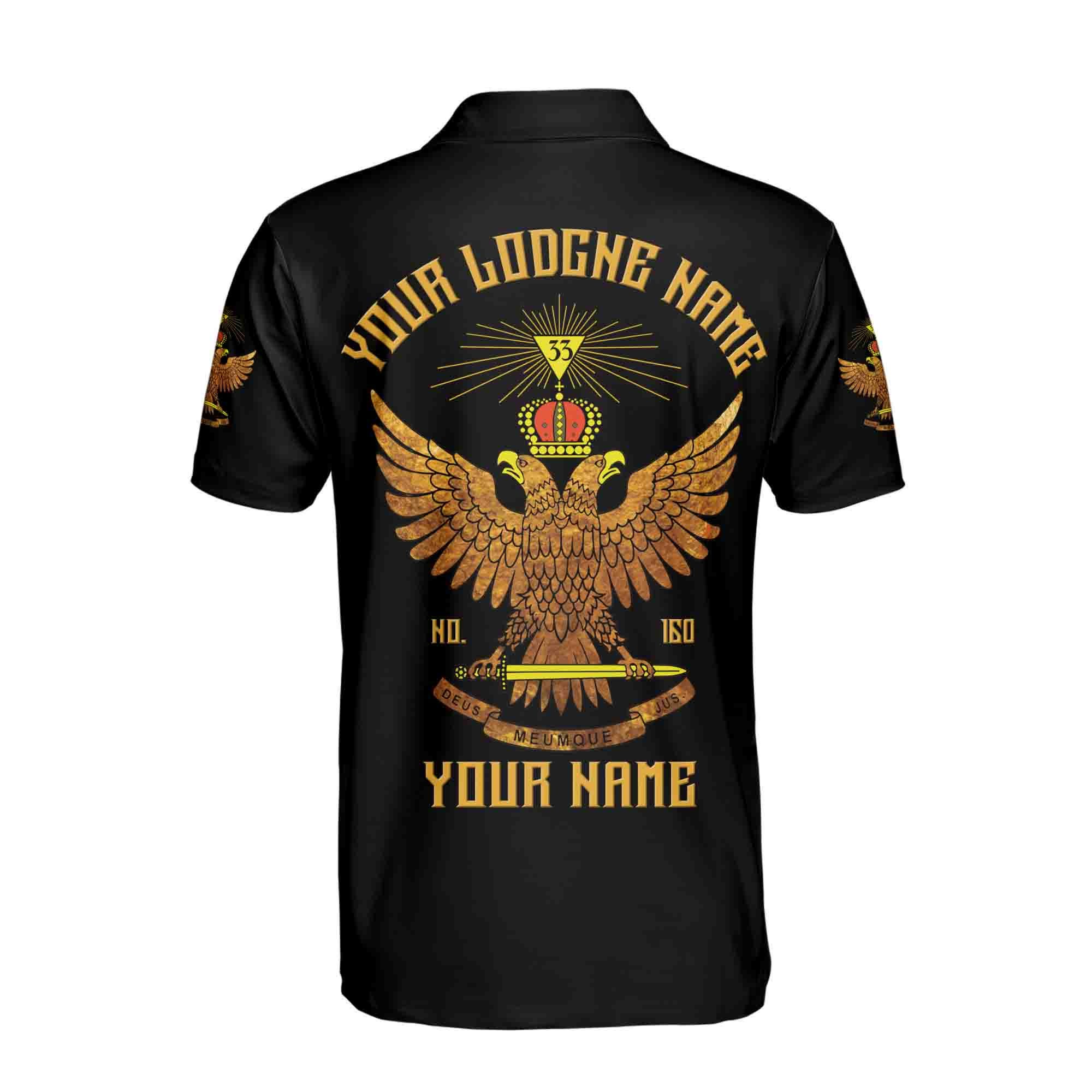 Personalized Rite of Scottish 33 Degree Eagle Wings Up Masonic Men's Polo Shirt - Image 3