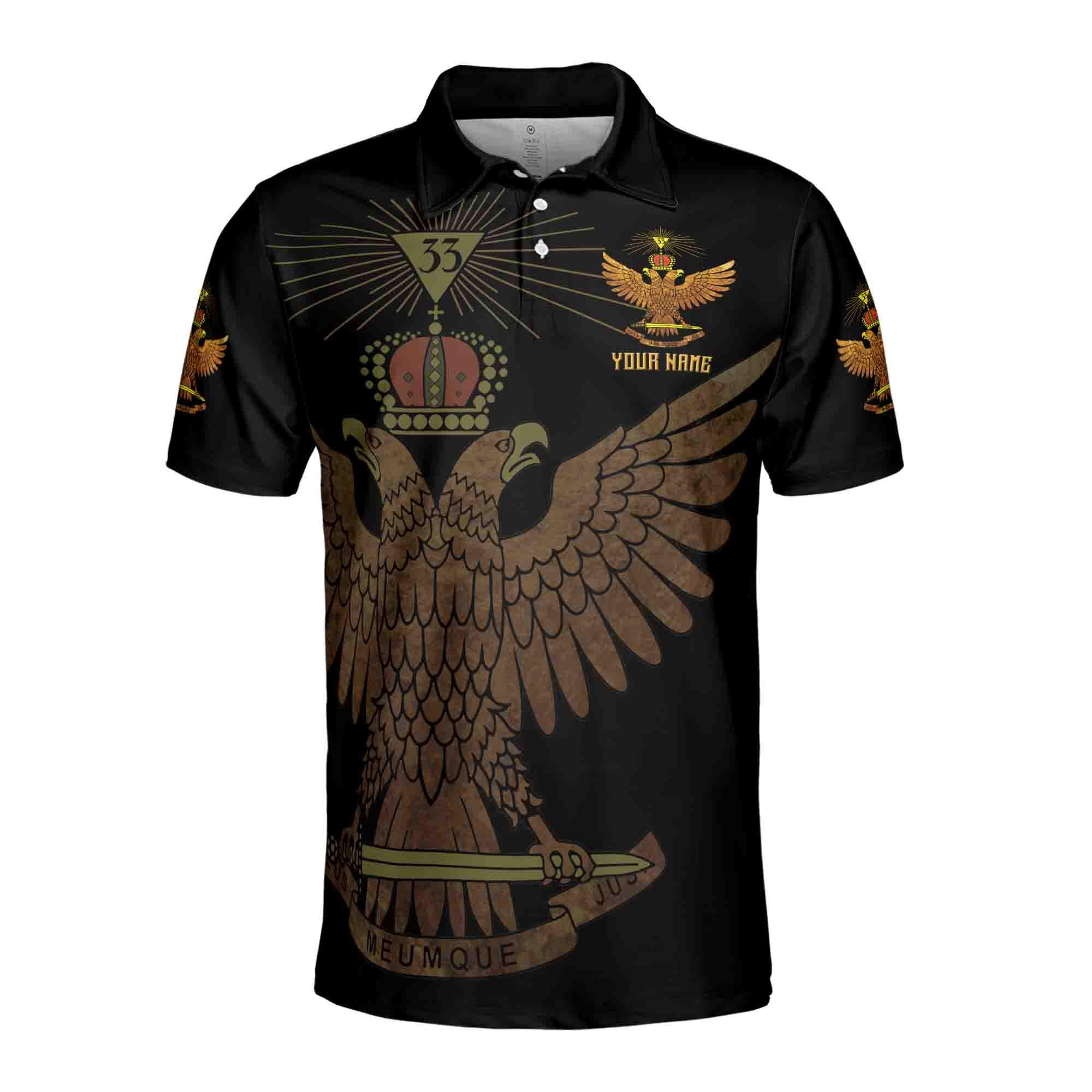 Alternative view of Personalized Rite of Scottish 33 Degree Eagle Wings Up Masonic Men's Polo Shirt
