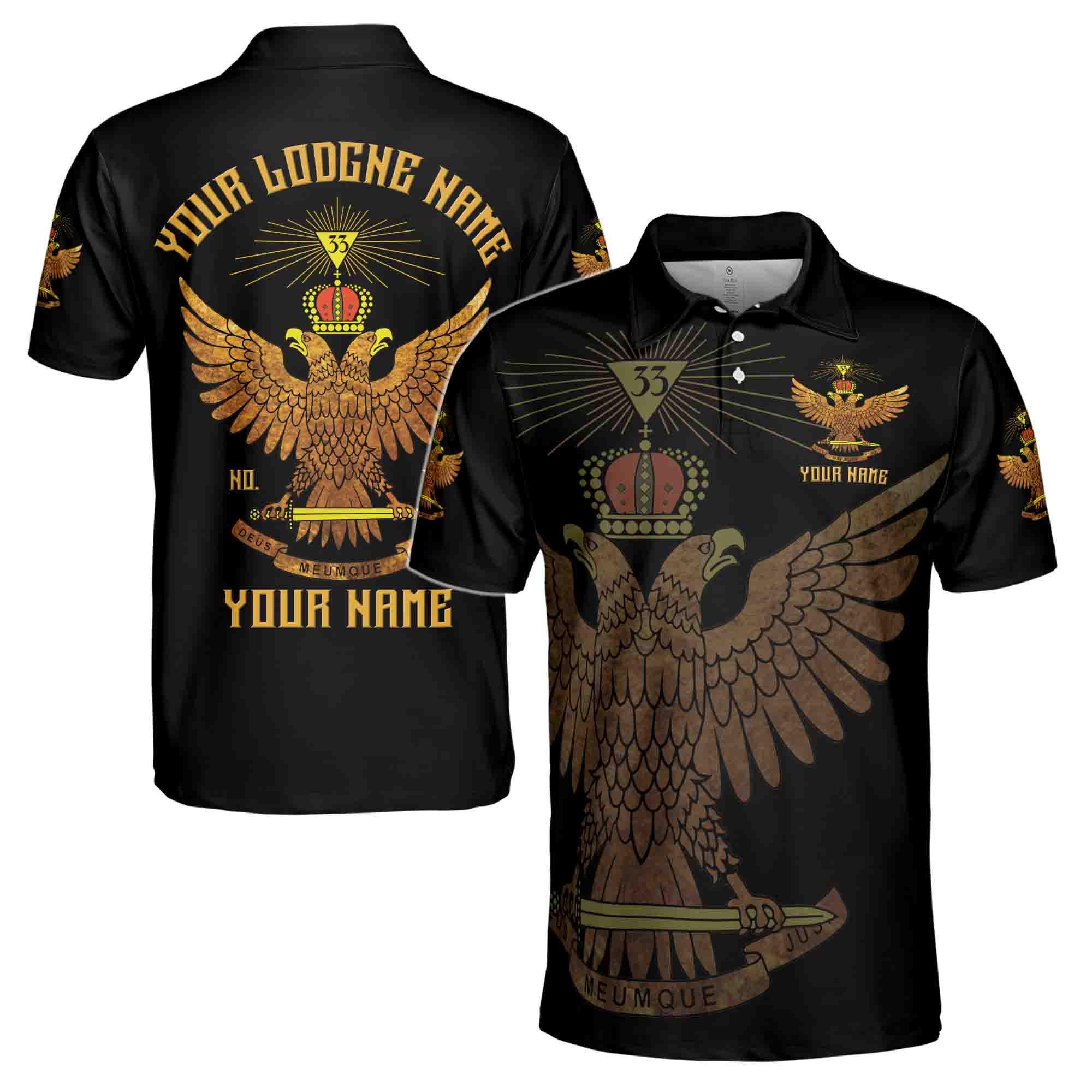 Personalized Rite of Scottish 33 Degree Eagle Wings Up Masonic Men's Polo Shirt