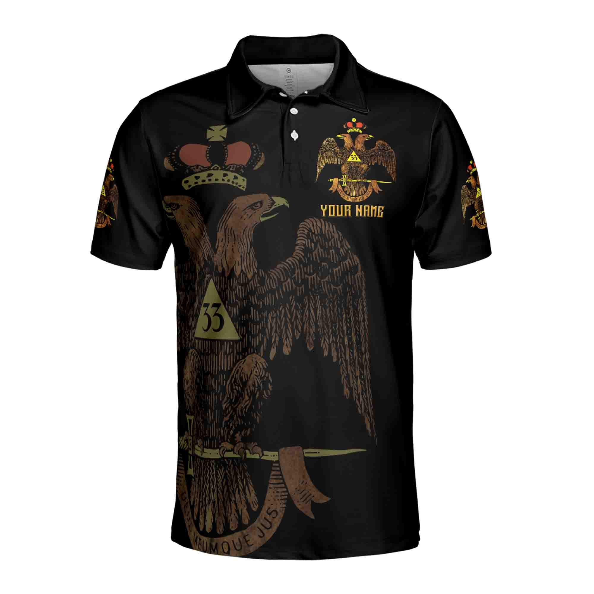 Personalized Rite of Scottish 33 Degree Emblem Design Masonic Men's Polo Shirt - Image 3