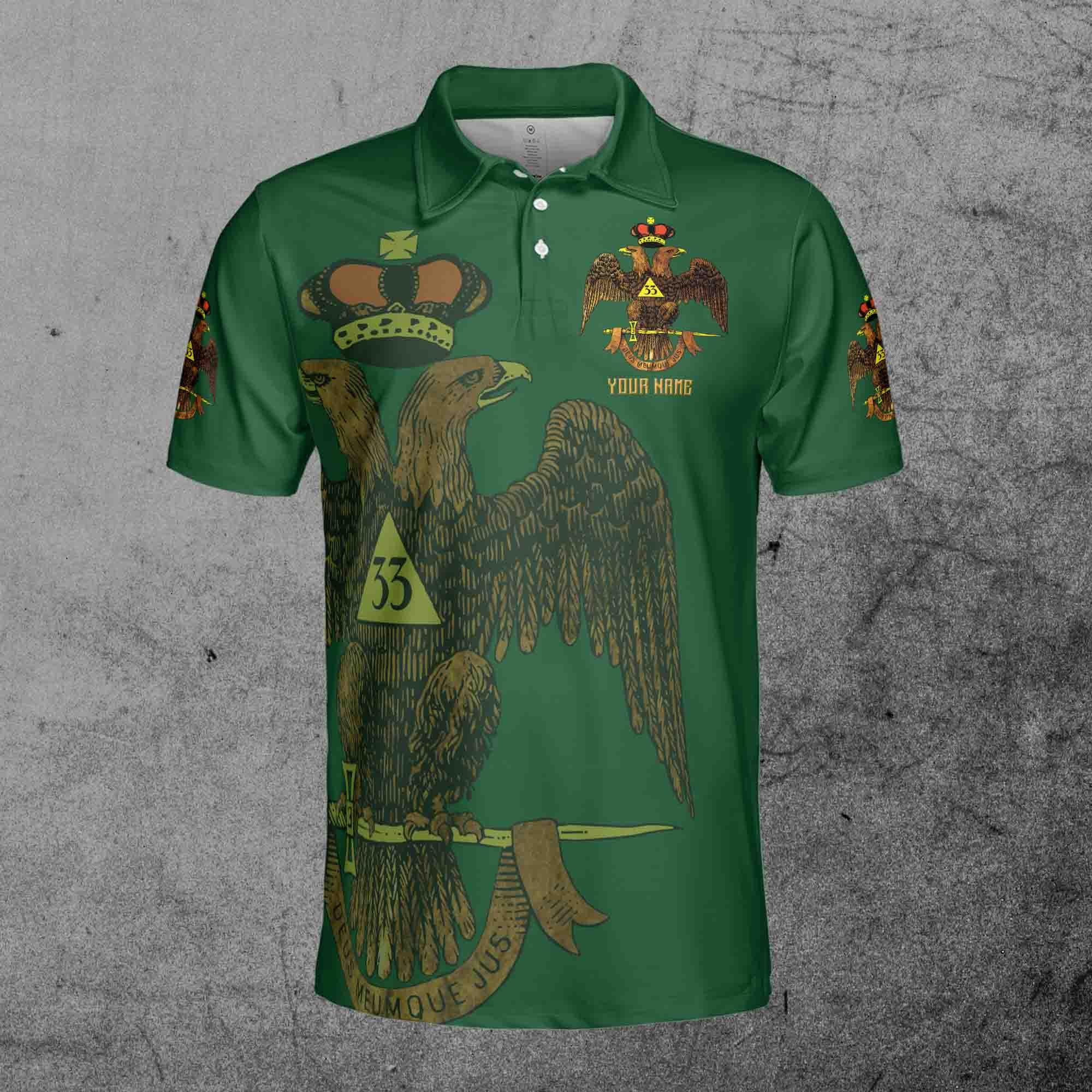 Personalized Rite of Scottish 33 Degree Emblem Design Masonic Men's Polo Shirt - Image 5