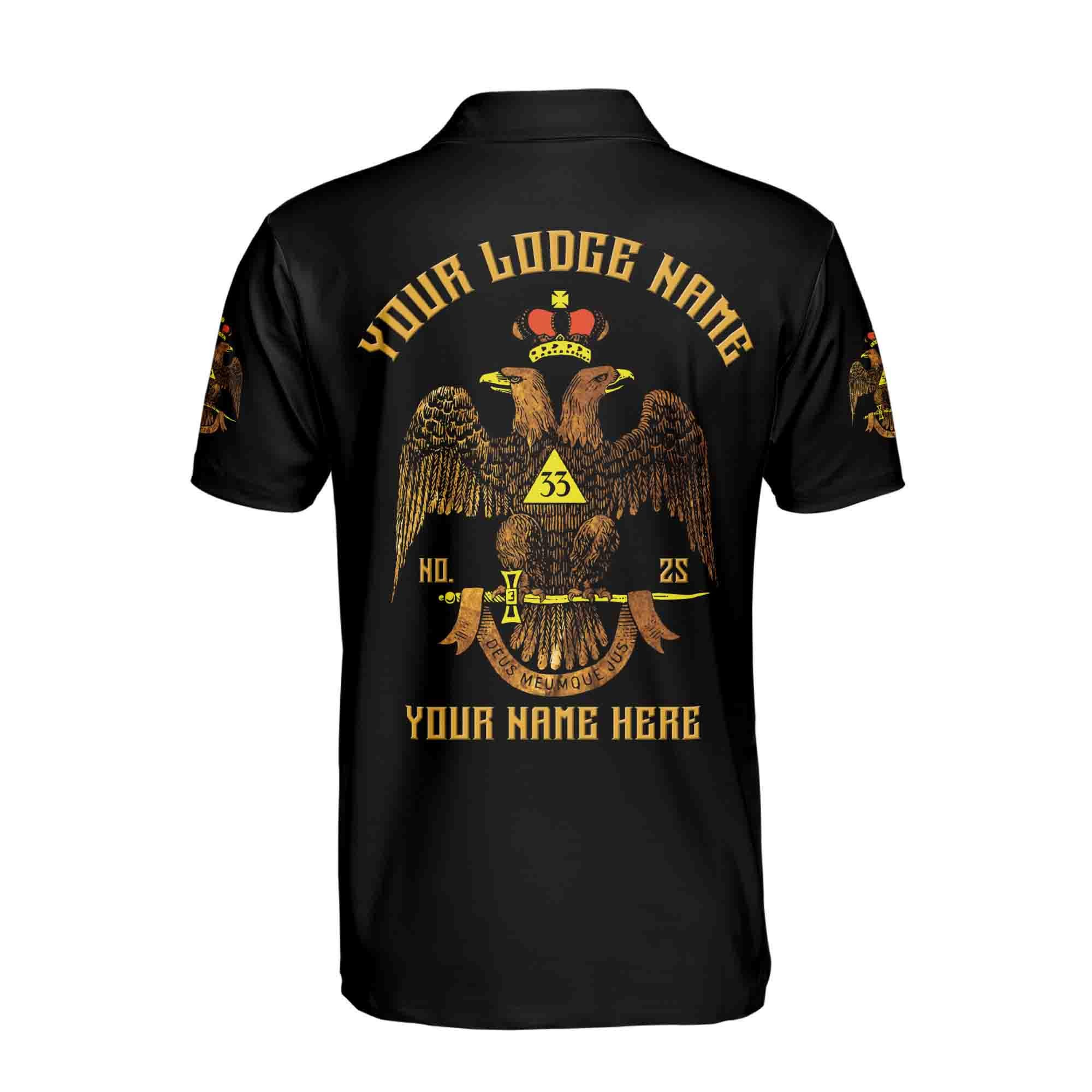 Personalized Rite of Scottish 33 Degree Emblem Design Masonic Men's Polo Shirt - Image 4