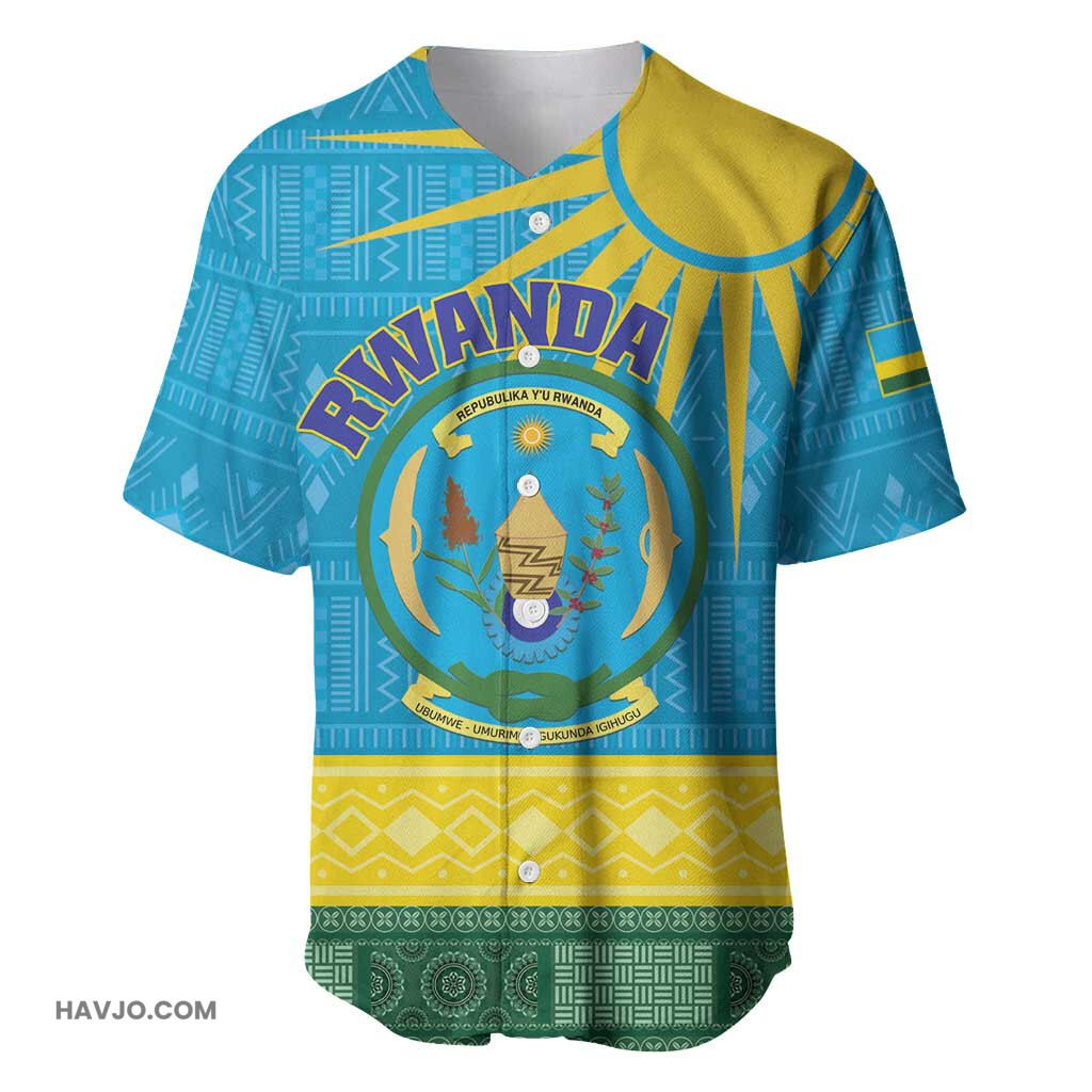Personalized Rwanda Coat of Arms With African Pattern Baseball Jersey