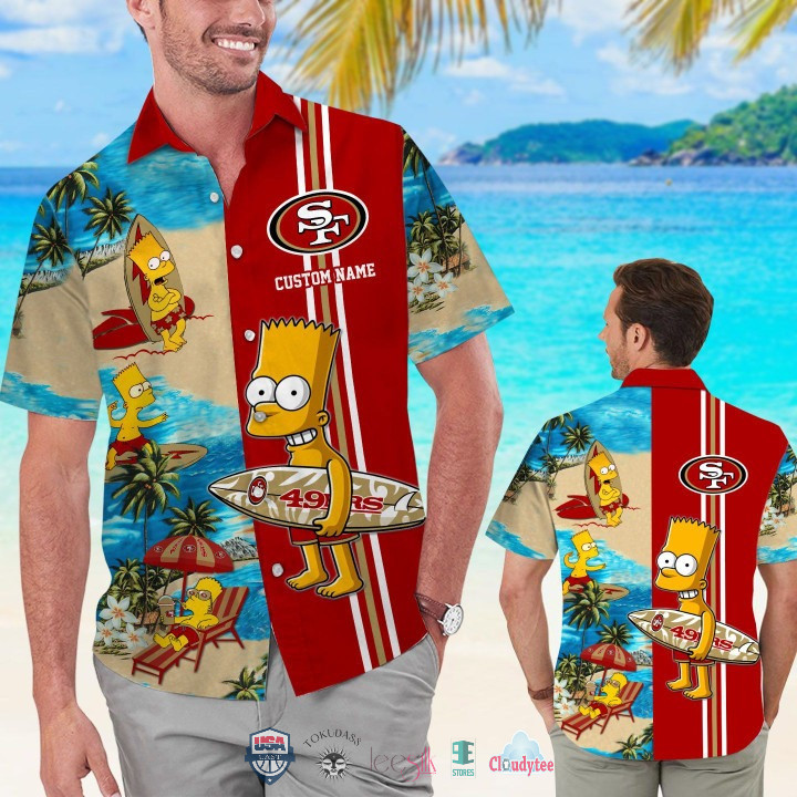 Personalized San Francisco 49ers Bart Simpson Hawaiian Shirt Tropical Aloha Button Up