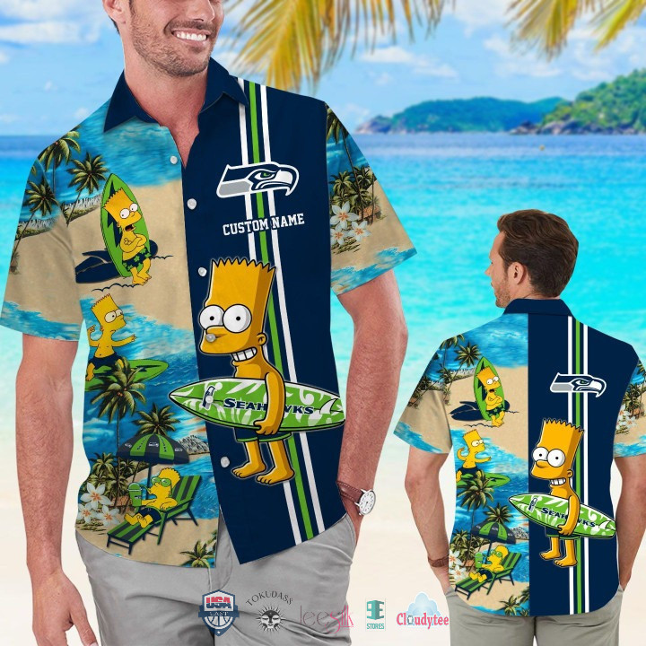 Personalized Seattle Seahawks Bart Simpson Hawaiian Shirt Tropical Aloha Button Up