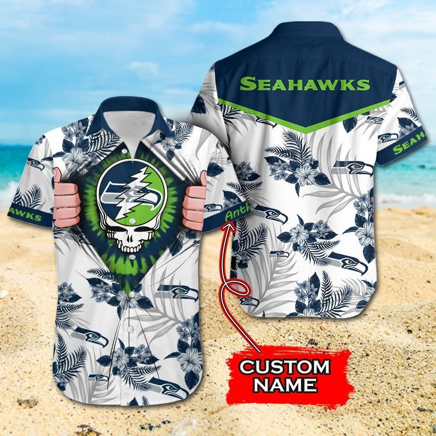 Personalized Seattle Seahawks Grateful Dead Hawaiian Shirt Tropical Aloha Button Up