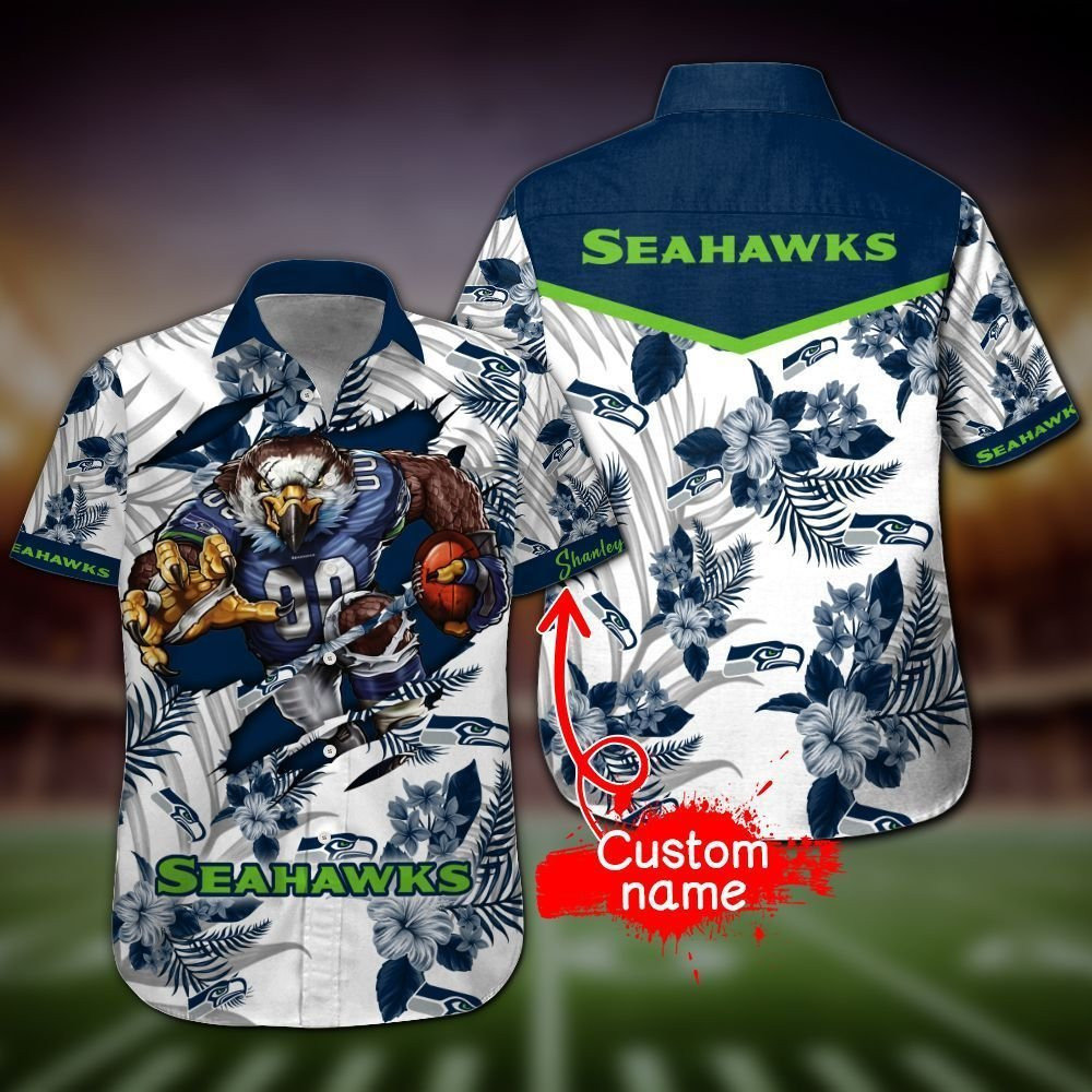 Personalized Seattle Seahawks Hawaiian Shirt Tropical Aloha Button Up