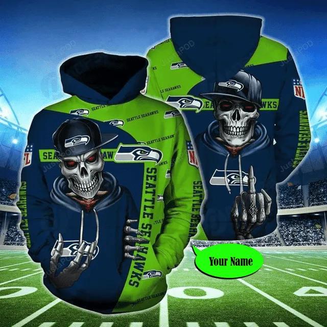 Personalized Seattle Seahawks Hiphop Skeleton Hold Logo Seahawks NFL 3D All Over Print Hoodie