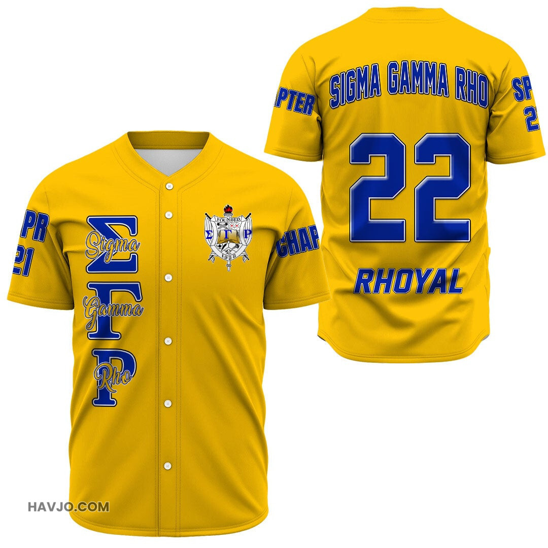 Personalized Sigma Gamma Rho (Gold)s Baseball Jersey