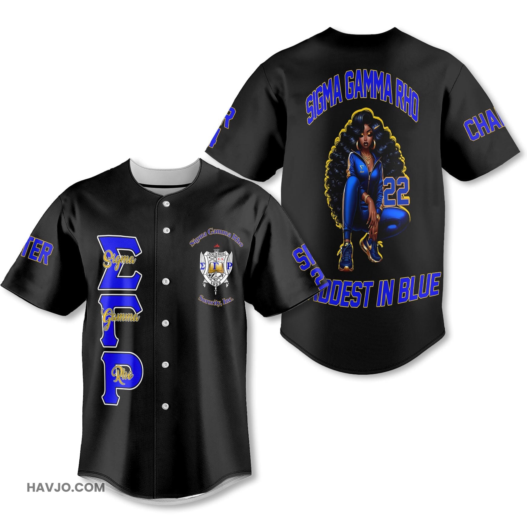Personalized Sigma Gamma Rho Black 1922 The Baddest in Blue Style Baseball Jersey