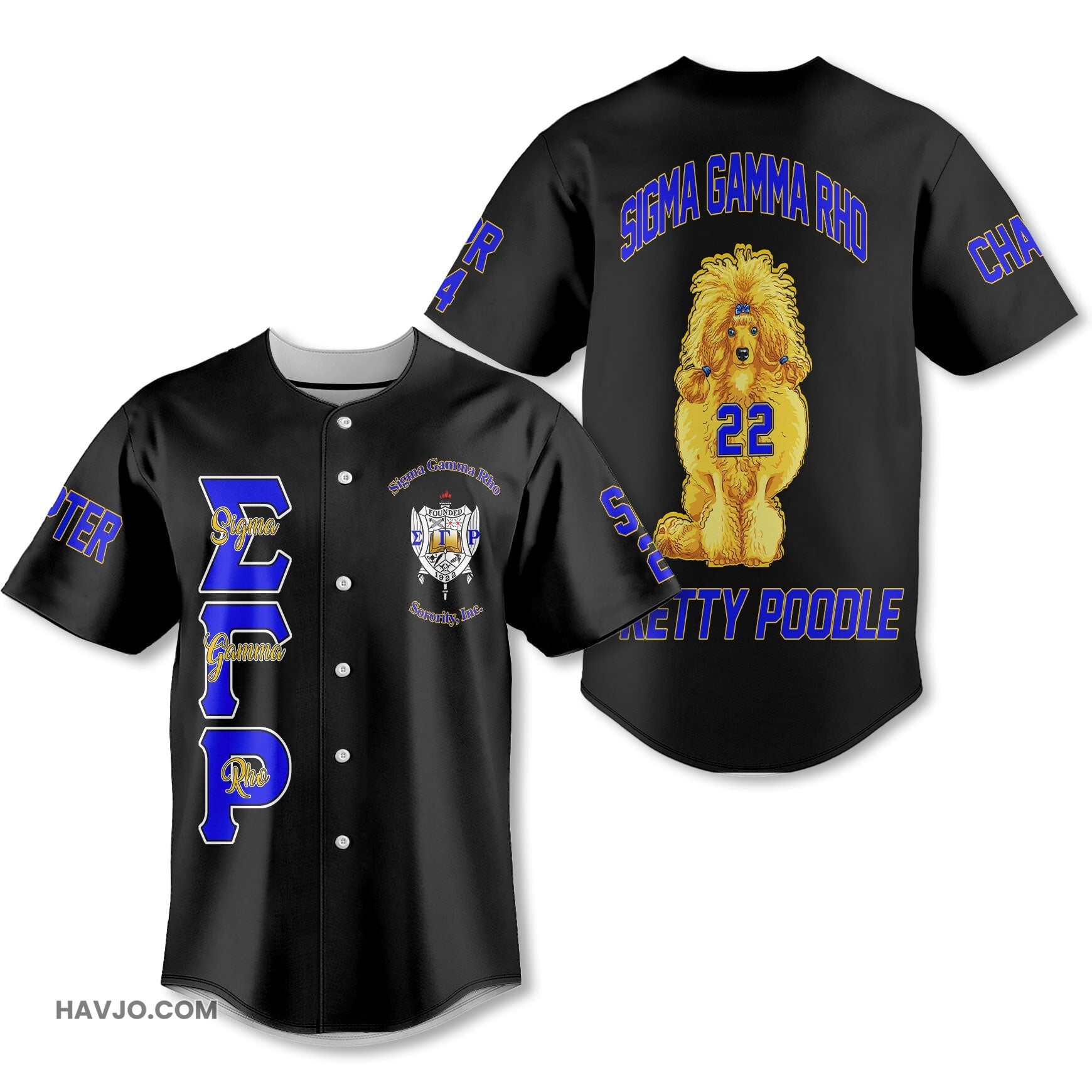 Personalized Sigma Gamma Rho Black Pretty Poodle Style Baseball Jersey