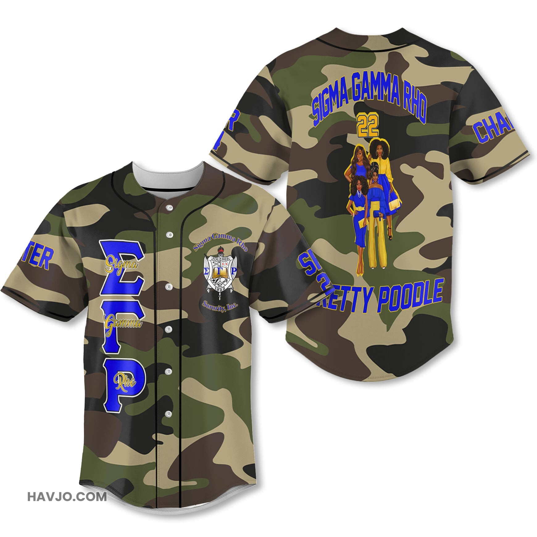 Personalized Sigma Gamma Rho Camouflage 1922 SGRHO Lady Baseball Jersey