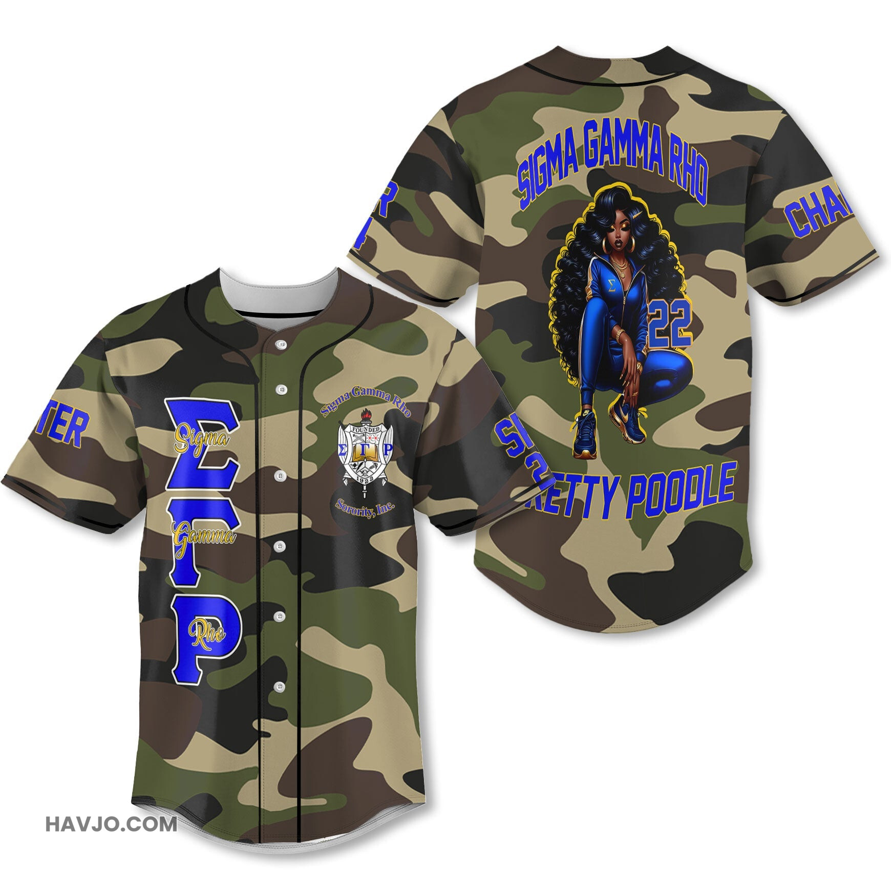 Personalized Sigma Gamma Rho Camouflage 1922 The Baddest in Blue Style Baseball Jersey