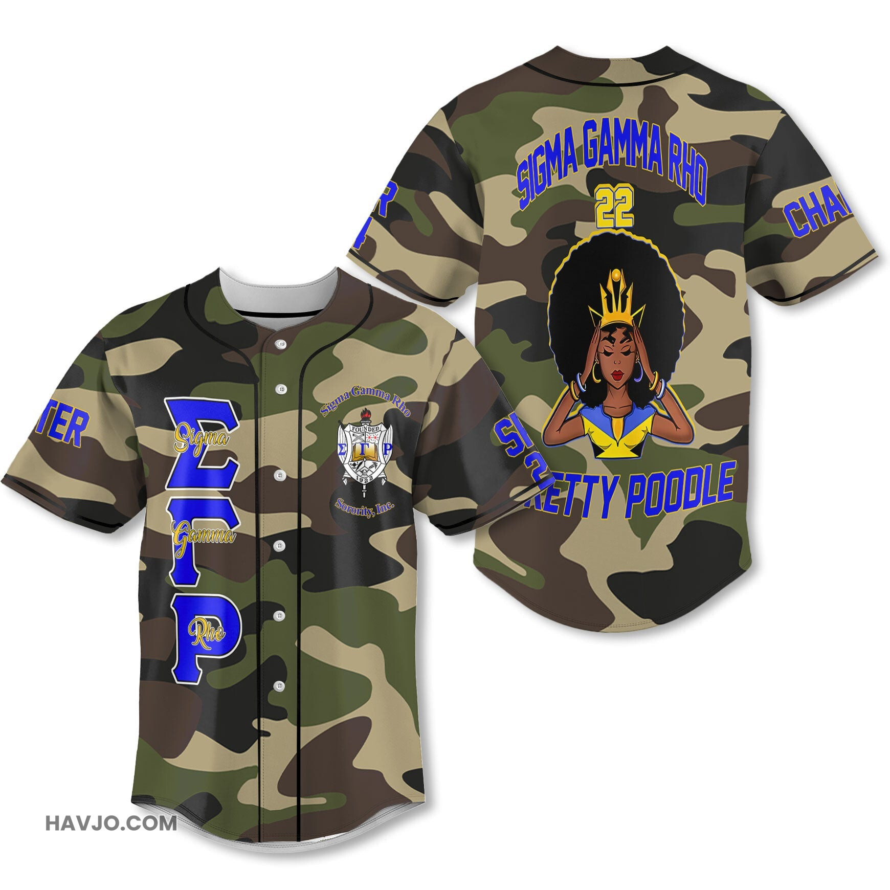 Personalized Sigma Gamma Rho Camouflage Africa SGRHO Queen Style Baseball Jersey