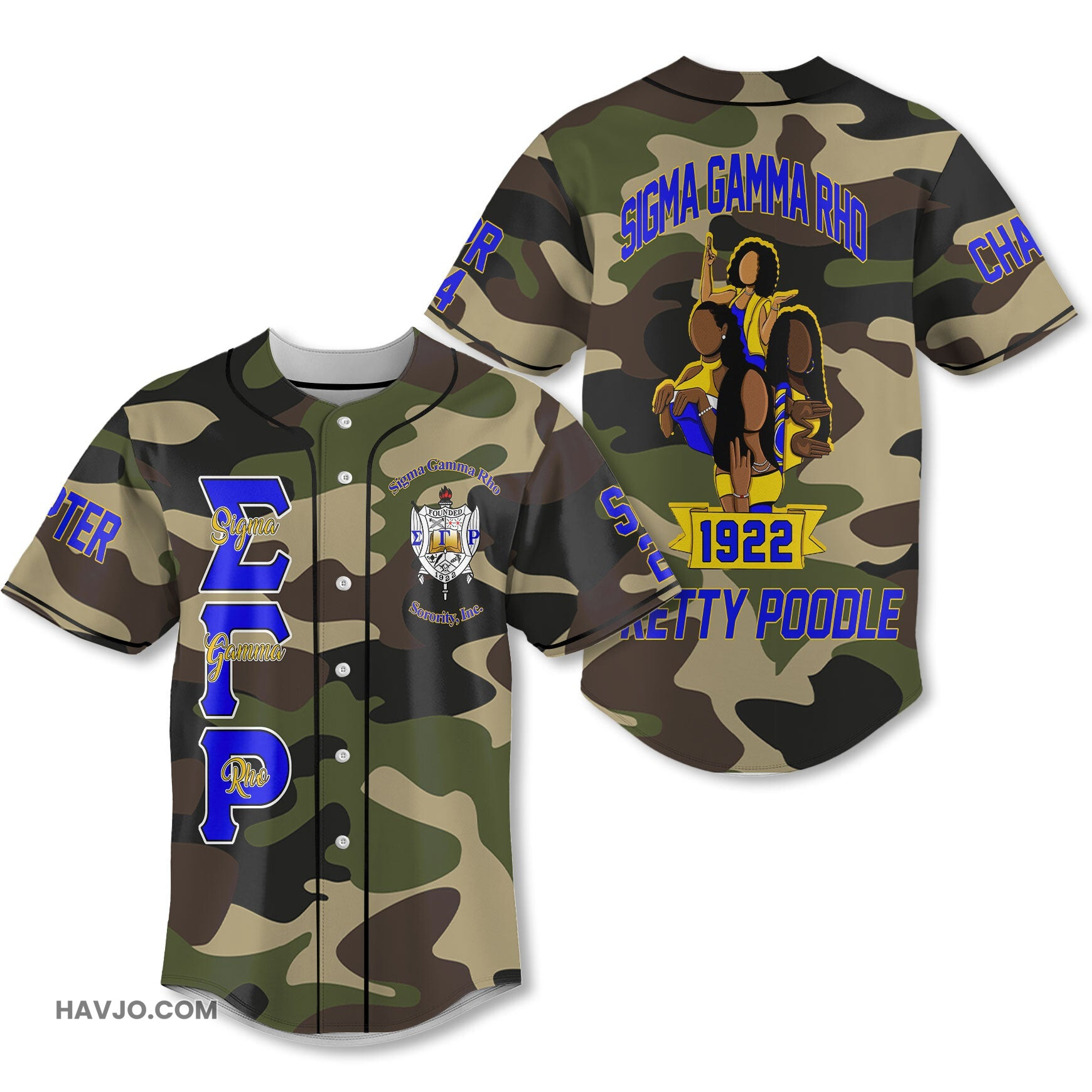 Personalized Sigma Gamma Rho Camouflage SGR Girls Style Baseball Jersey