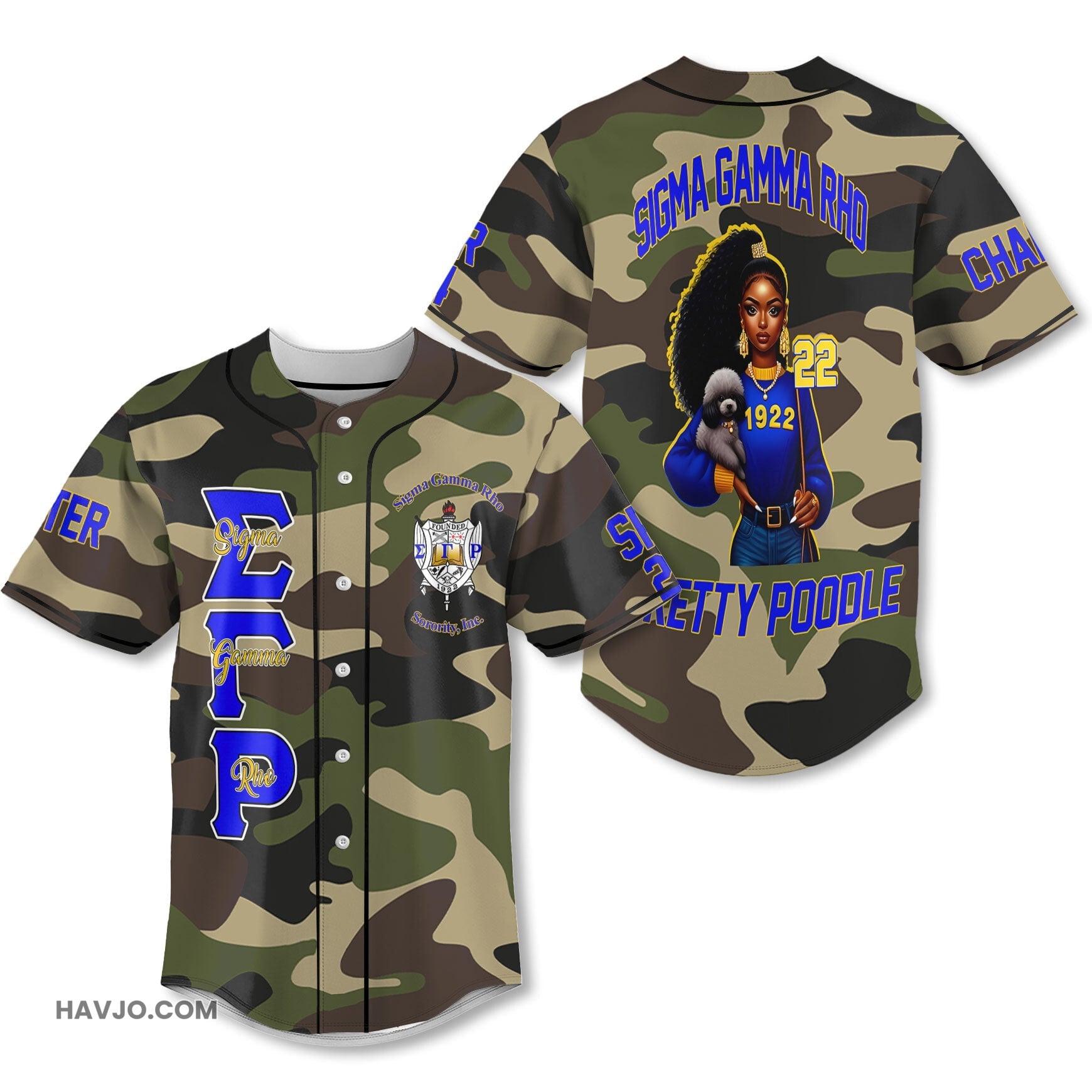 Personalized Sigma Gamma Rho Camouflage SGRHO Girl And Poodles Baseball Jersey