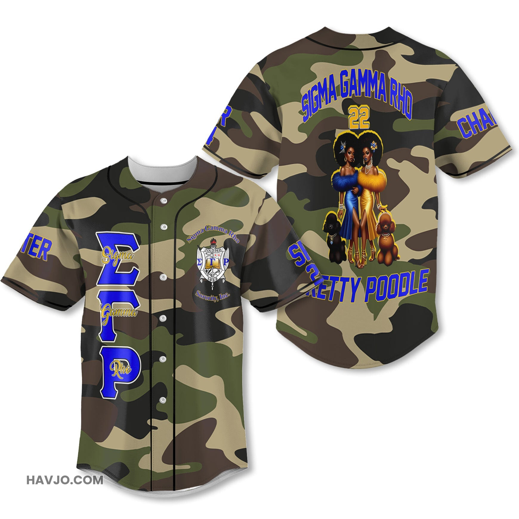 Personalized Sigma Gamma Rho Camouflage SGRHO Girl And Poodles Baseball Jersey
