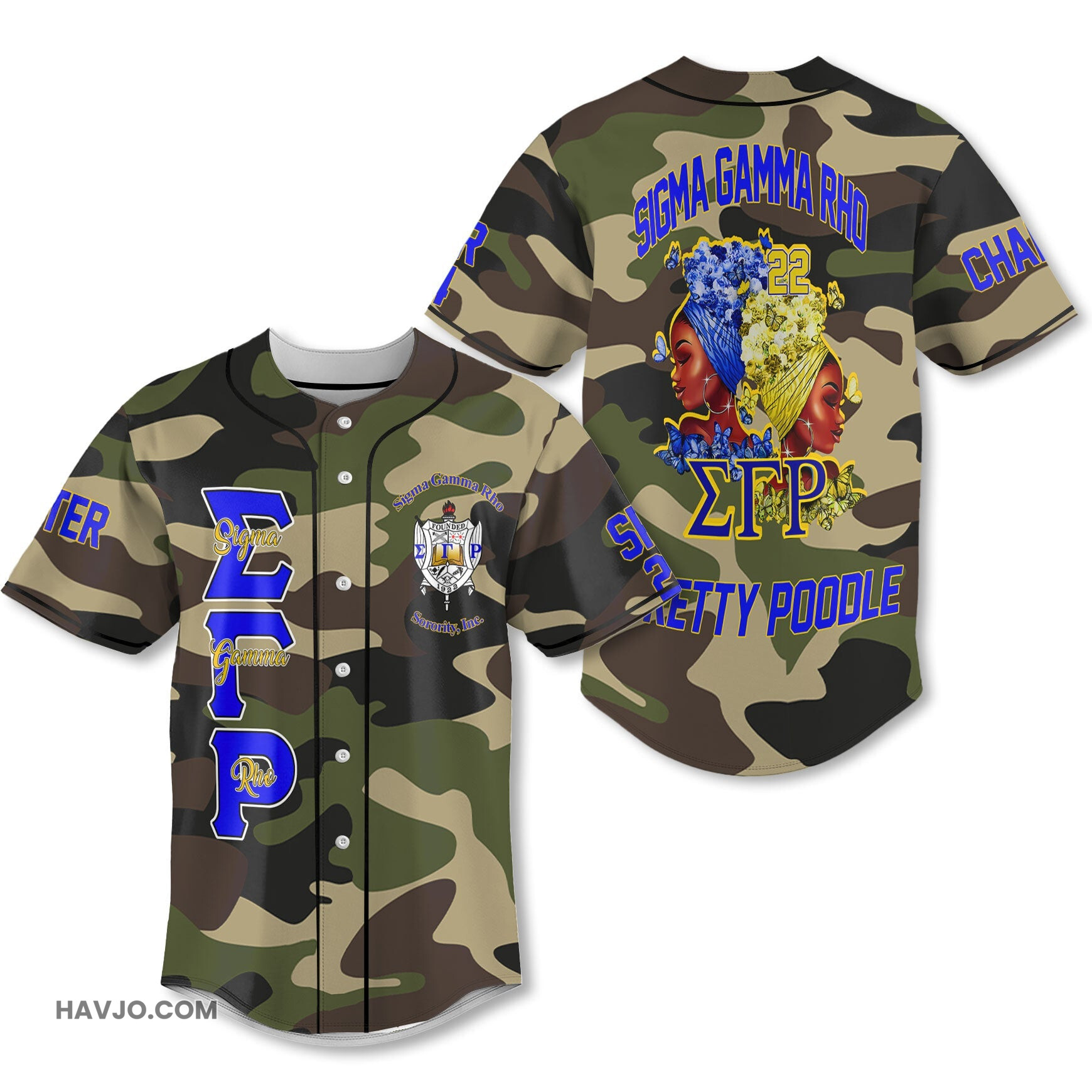 Personalized Sigma Gamma Rho Camouflage SGRHO Sisterhood Style Baseball Jersey