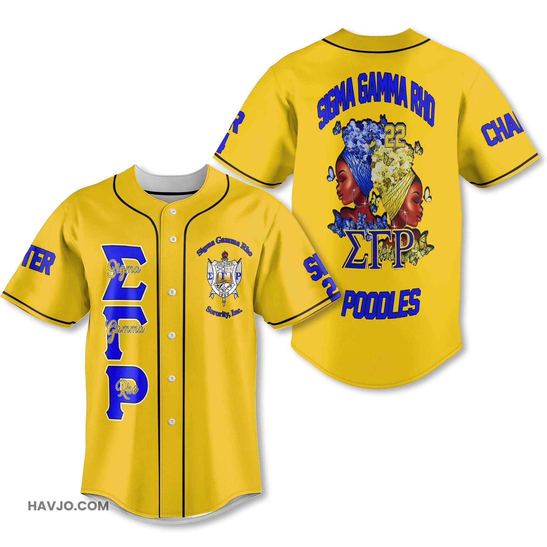 Personalized Sigma Gamma Rho Golden SGRHO Sisterhood Style Baseball Jersey