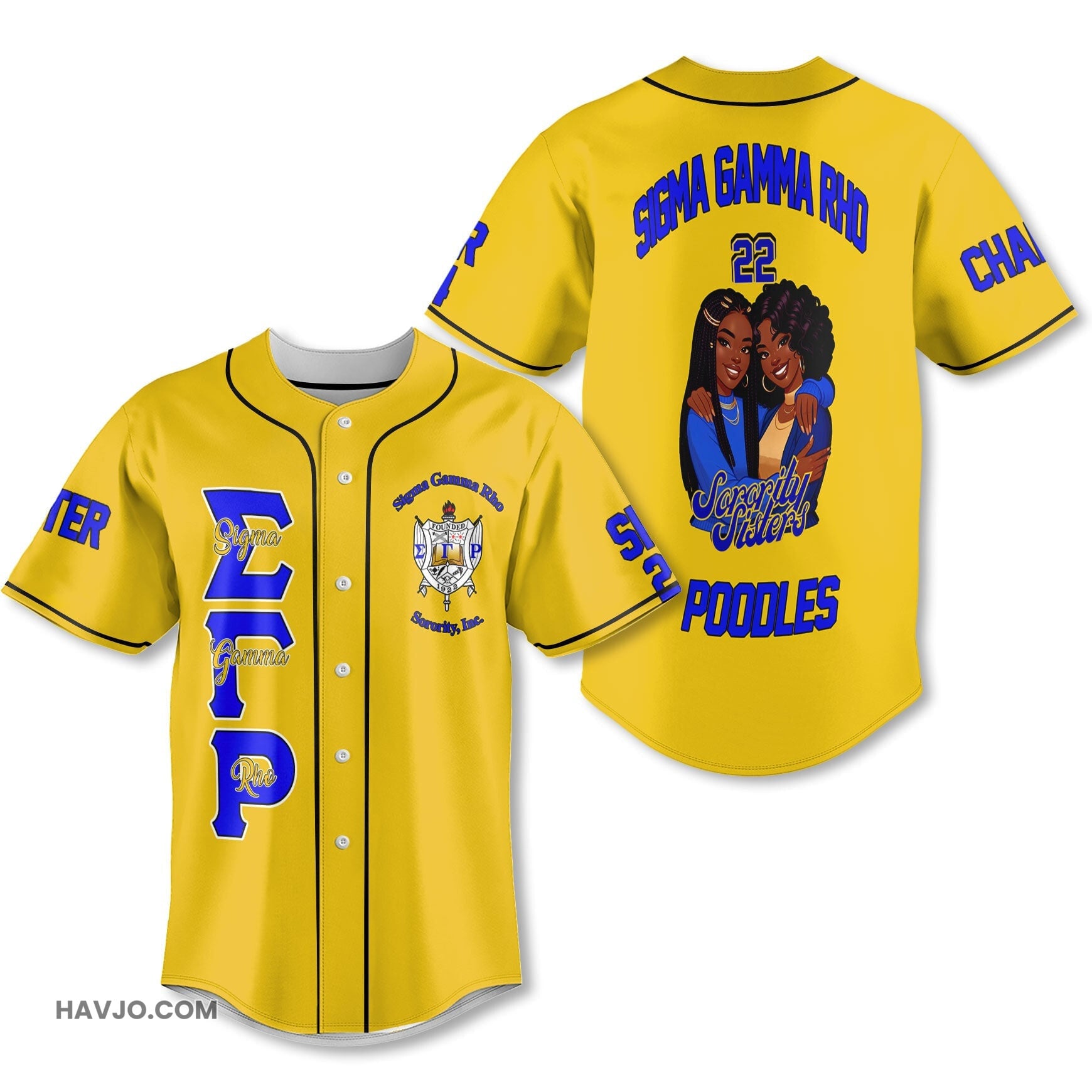 Personalized Sigma Gamma Rho Golden SGRHO Sorority Sister 1922 Style Baseball Jersey