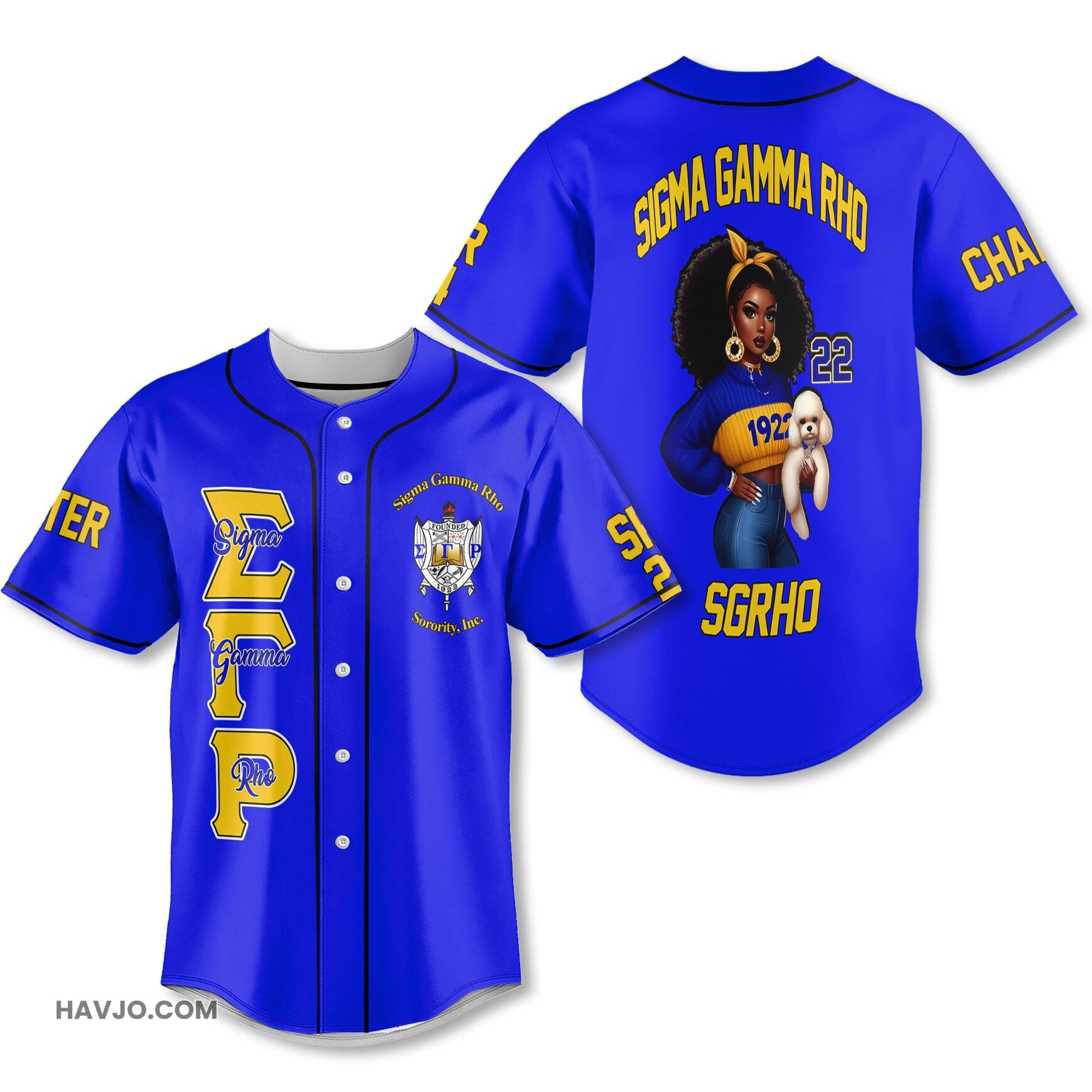 Personalized Sigma Gamma Rho Royal Blue SGRHO Girl And Poodles Style Baseball Jersey