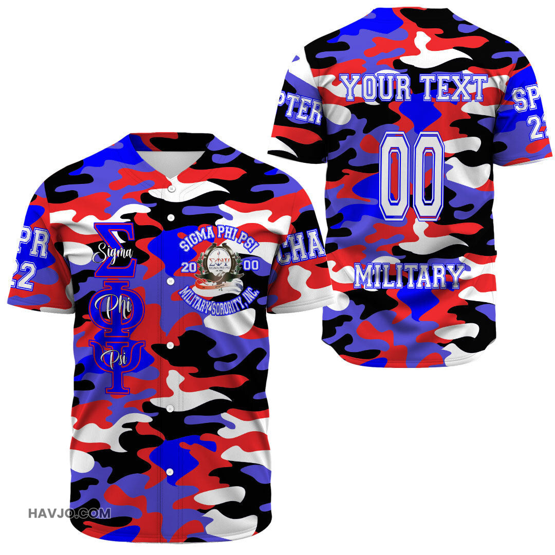Personalized Sigma Phi Psi Camos Baseball Jersey