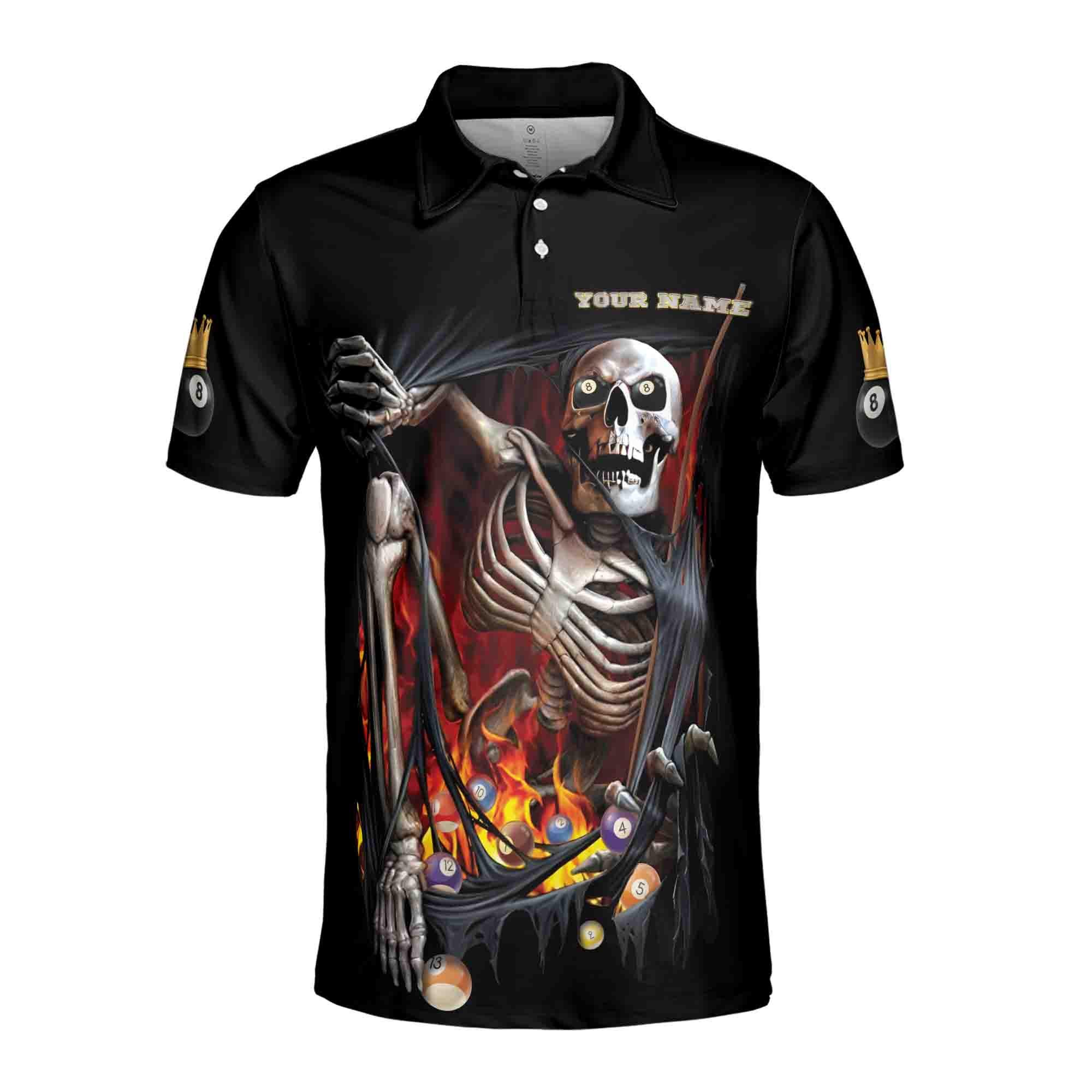 Alternative view of Personalized Skeleton Billiard Men's Polo Shirt: I Beat People With A Stick
