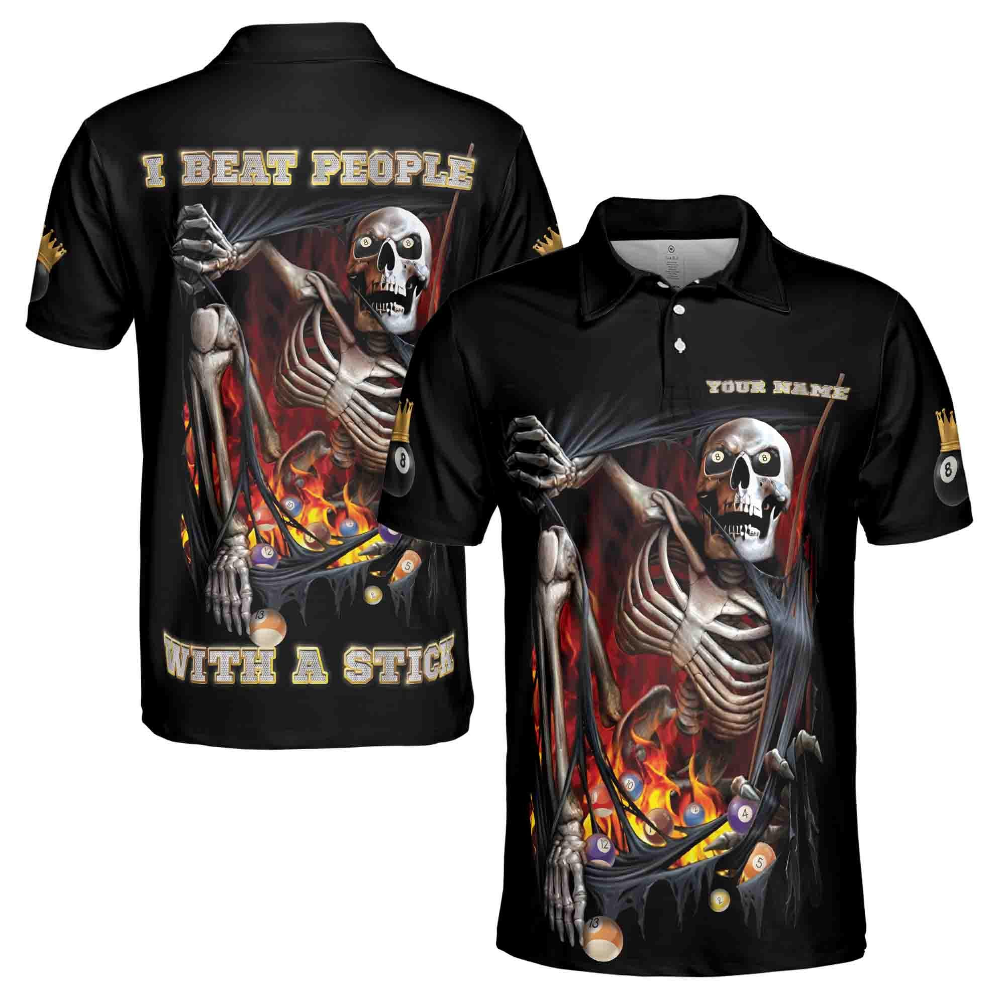 Personalized Skeleton Billiard Men's Polo Shirt: I Beat People With A Stick